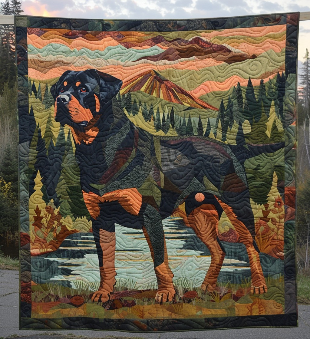 Rottweiler Silent Sentinel Quilted Blanket Best Throw Blanket Gifts For Rottweiler Lovers