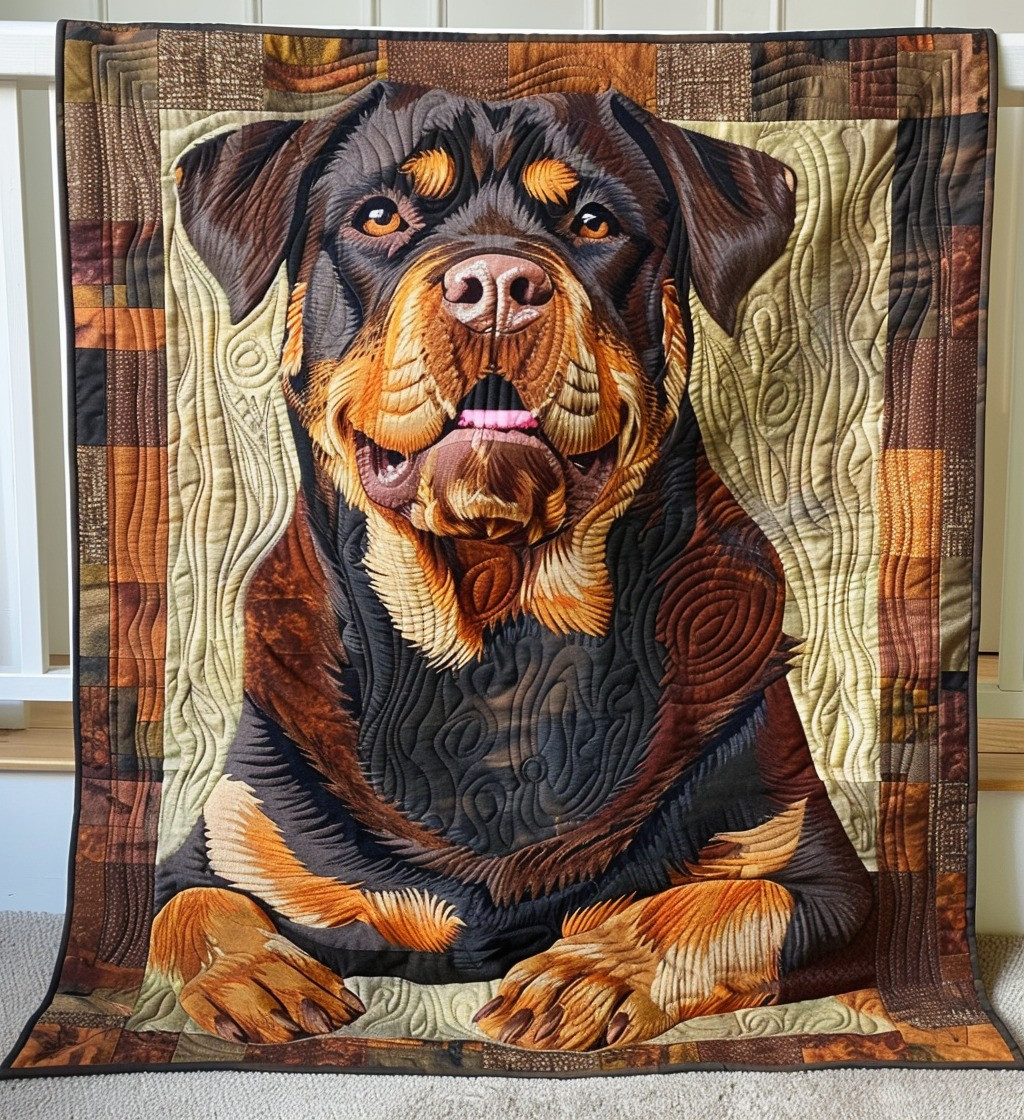 Rottweiler Strength Quilted Blanket Cute Animal Patchwork Blanket Presents For Rottweiler Lover