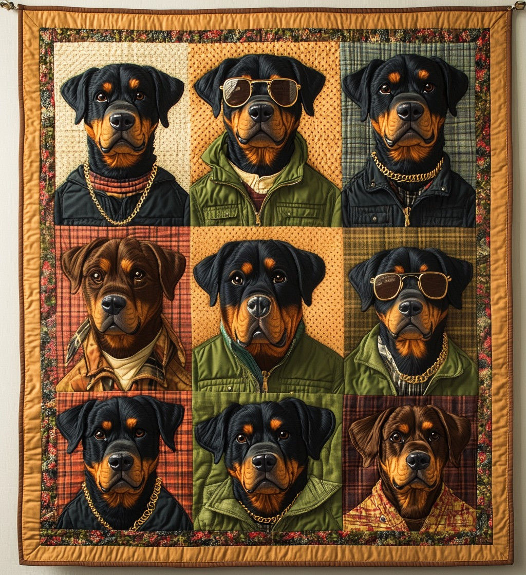 Rottweiler Trace Quilted Blanket Cool Dog Portrait Throw Blanket Gifts For Rottweiler Lovers