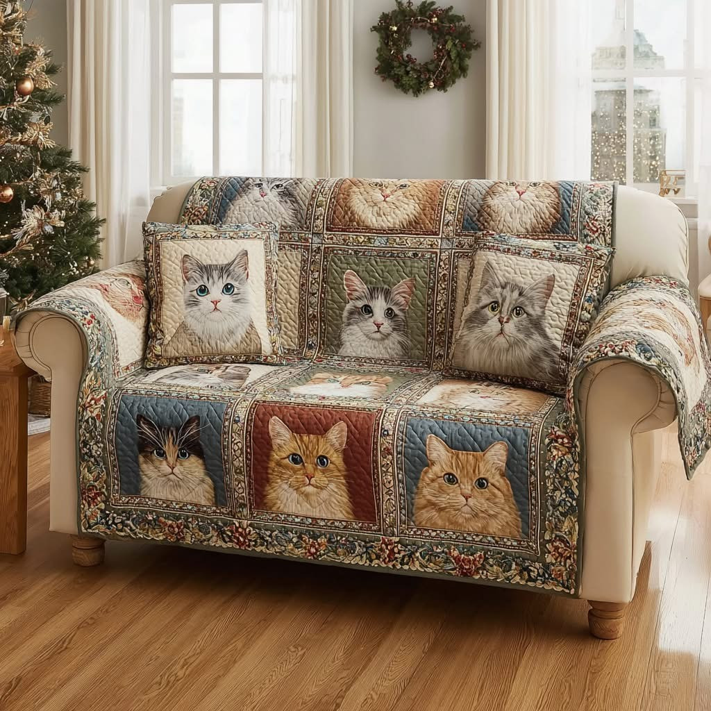 Royal Cat Heritage Quilted Sofa Cover Adorable Kitten Sofa Couch Cover Gifts For Cat Lovers