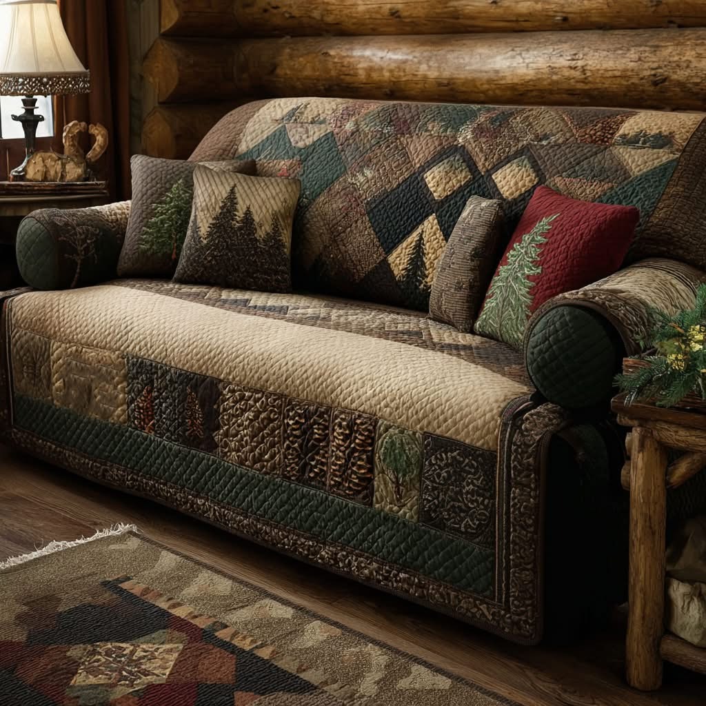 Rustic Evergreen Haven Quilted Sofa Cover Best Sofa Couch Cover Gifts For Husband