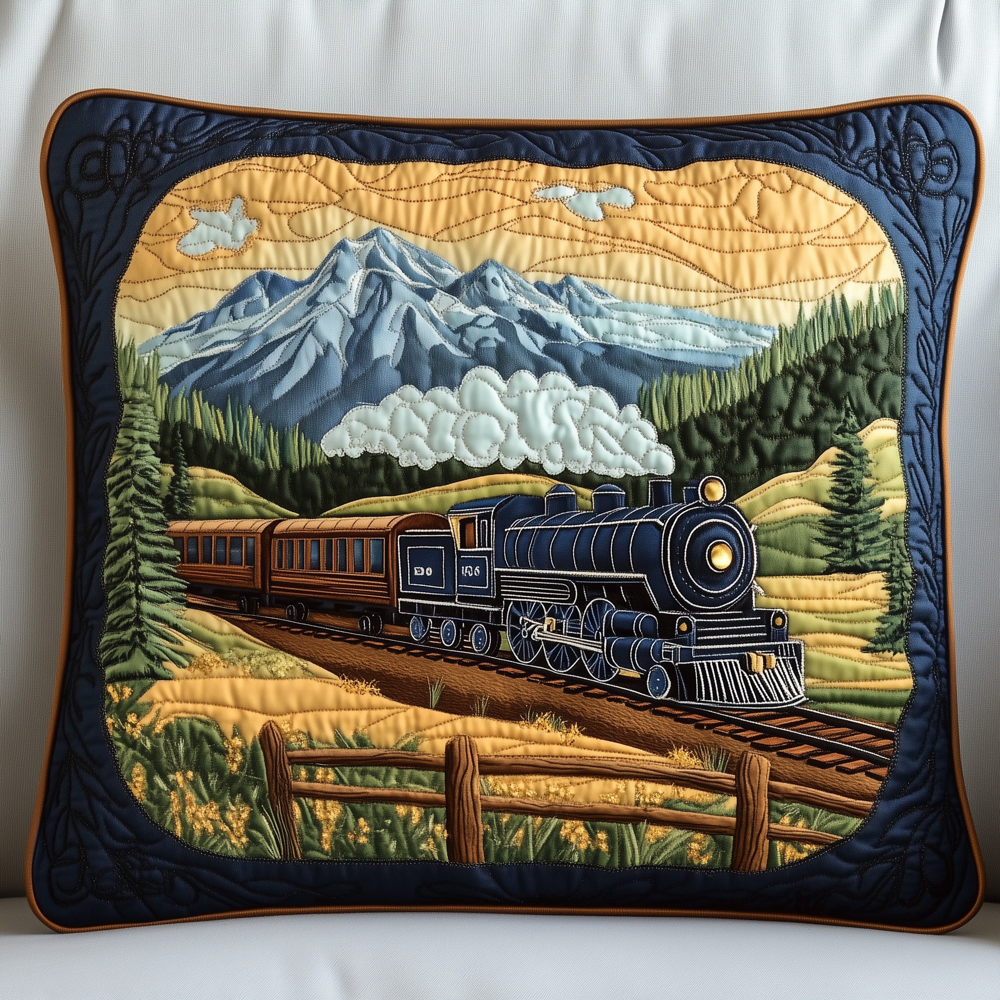 Rustic Train Quilted Pillow Case Square Pillow Cushion CoverGifts For Men Who Like Trains