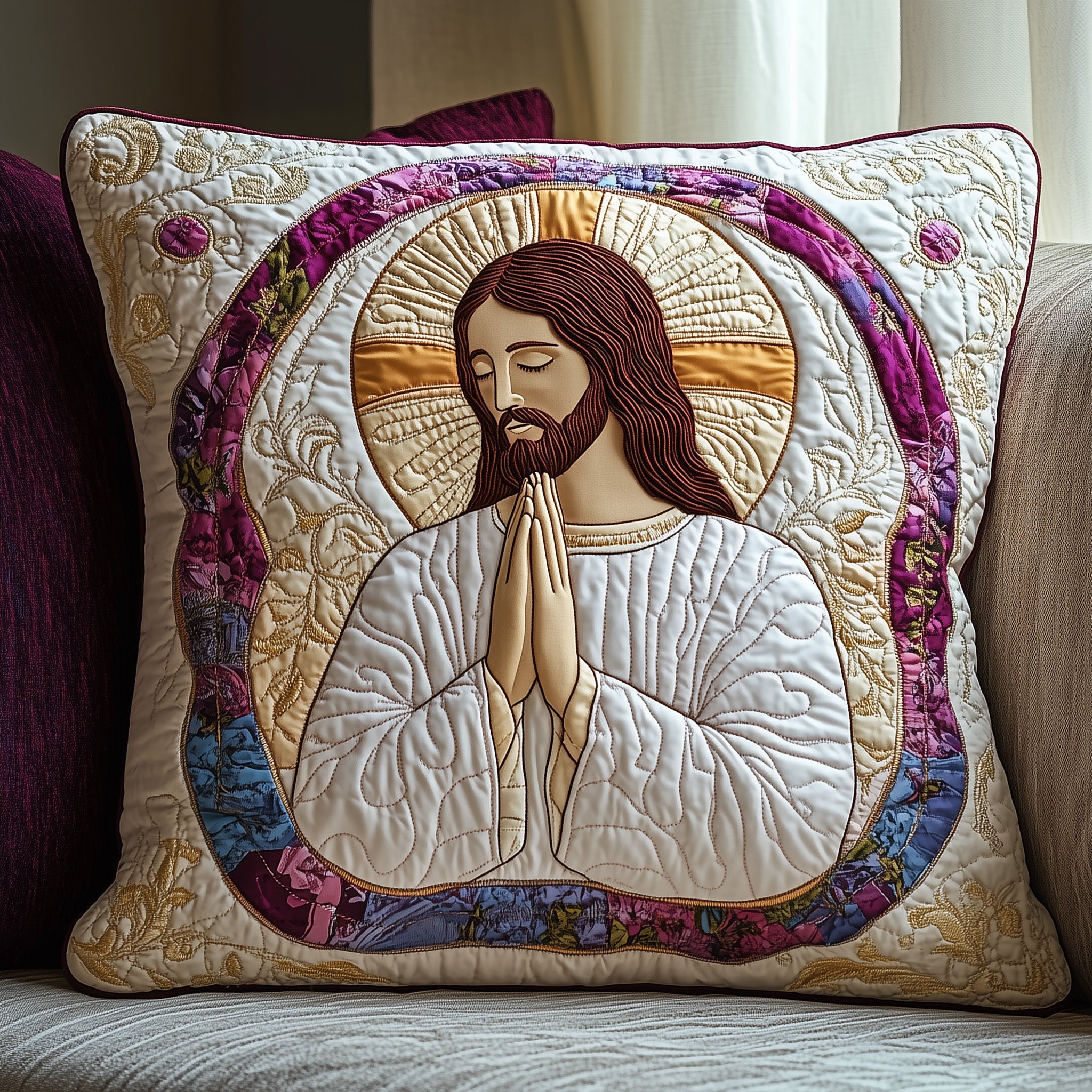 Sacred Moments of Prayer Quilted Pillow Case Square Pillow Cushion CoverFaith Easter Gifts