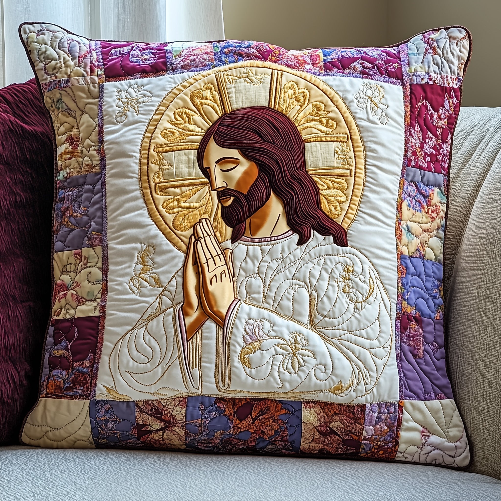 Sacred Moments of Prayer Quilted Pillow Case Square Pillow Cushion CoverReligious Easter Gifts