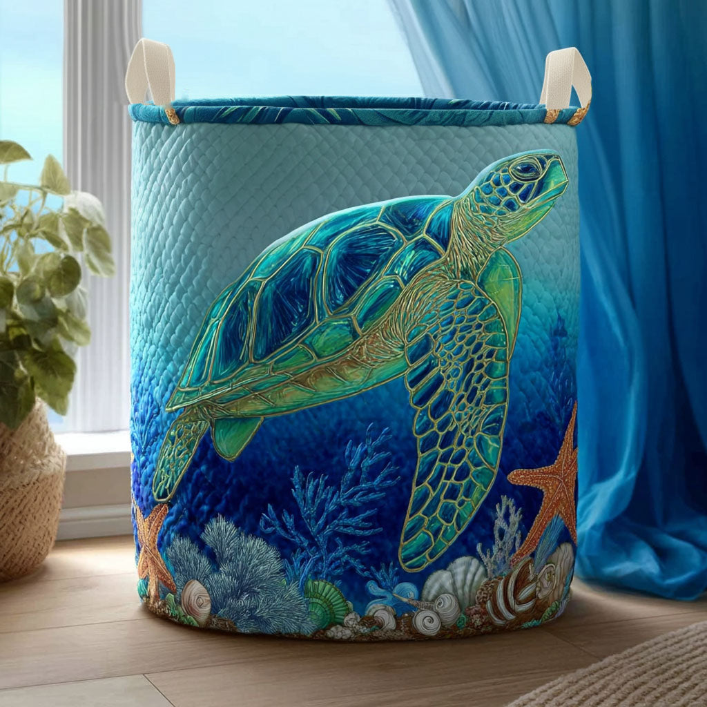 Sea Turtle Azure Wave Laundry Basket Fabric Hamper Items Sea Turtle Gift Ideas For Her