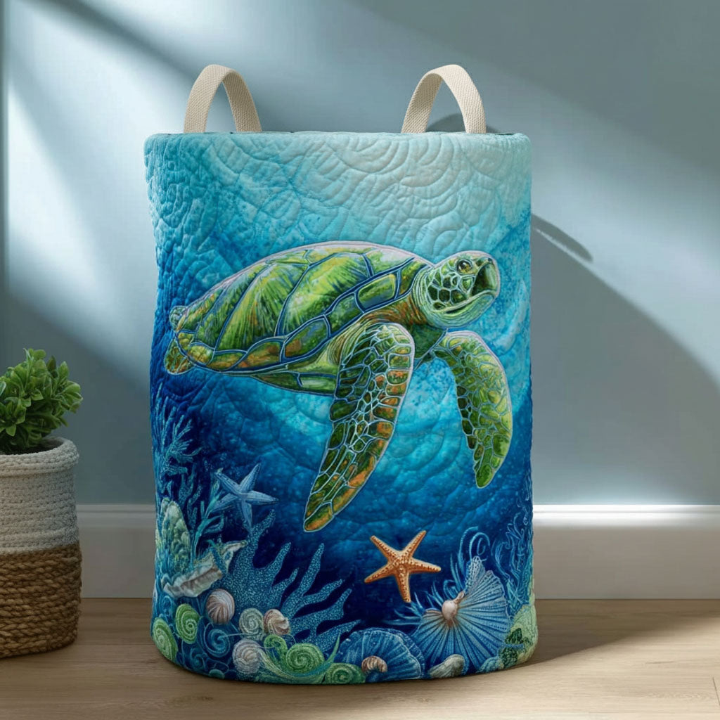 Sea Turtle Deep Blue Voyager Quilted Laundry Clothes Basket Washing Basket Gifts For Adults