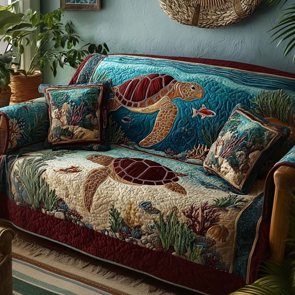 Sea Turtle Quilted Sofa Cover Deep Ocean Couch Covers Gifts With Turtles On Them