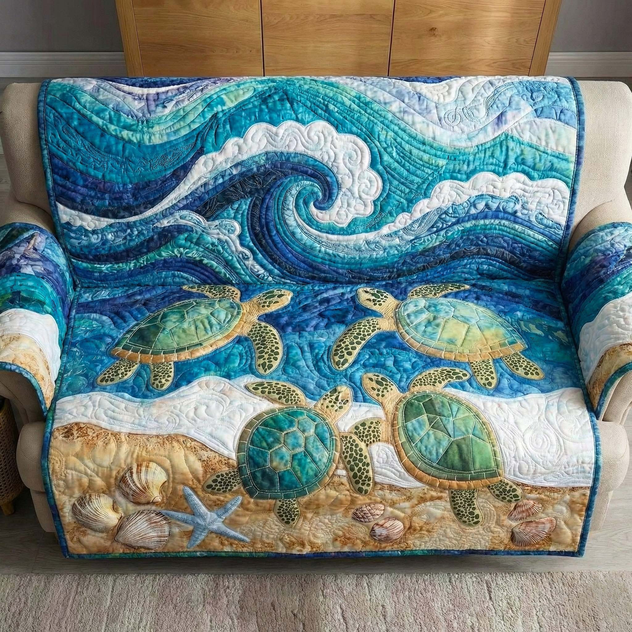 Sea Turtle Quilted Sofa Cover Ocean Themed Sofa Protector Cover Unique Sea Turtle Gifts