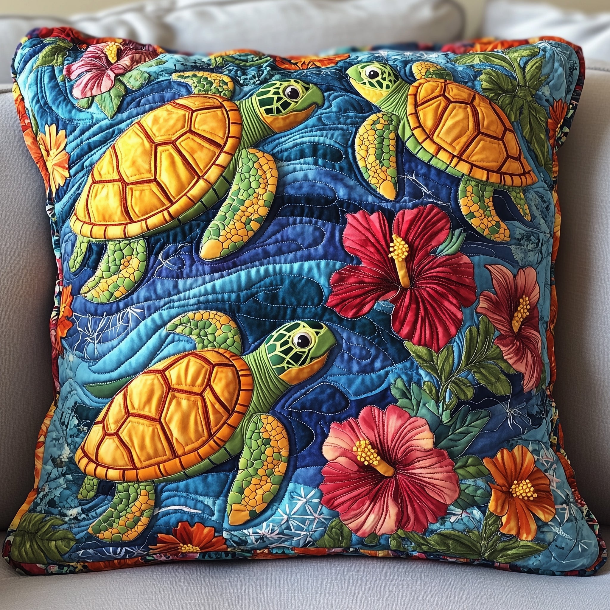 Sea Turtle Serenity Quilted Pillow Case Decorative Pillow Cover MerchSea Turtle Gift Ideas For Her
