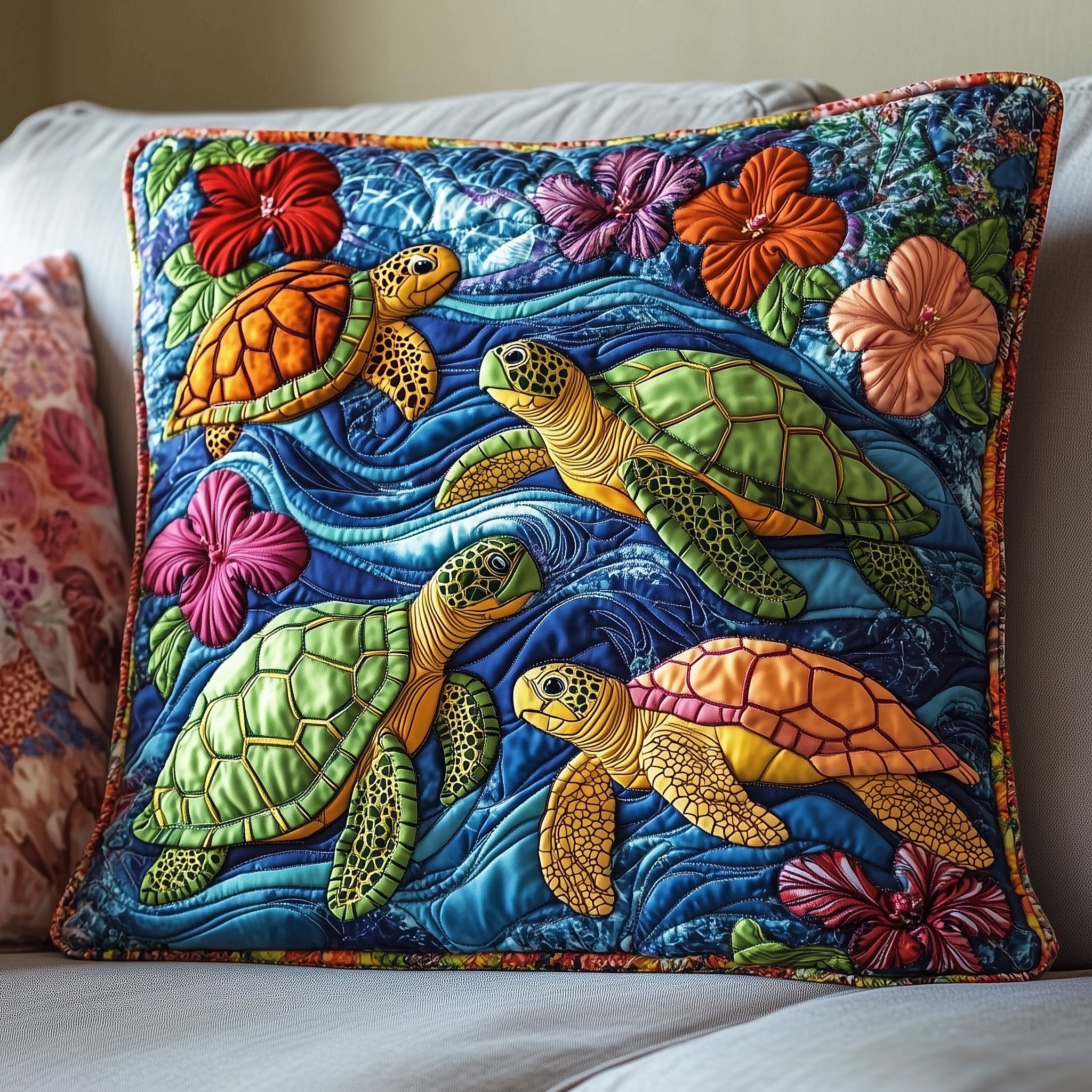 Sea Turtle Serenity Quilted Pillow Case Decorative Pillow Cover MerchSea Turtle Gifts For Him