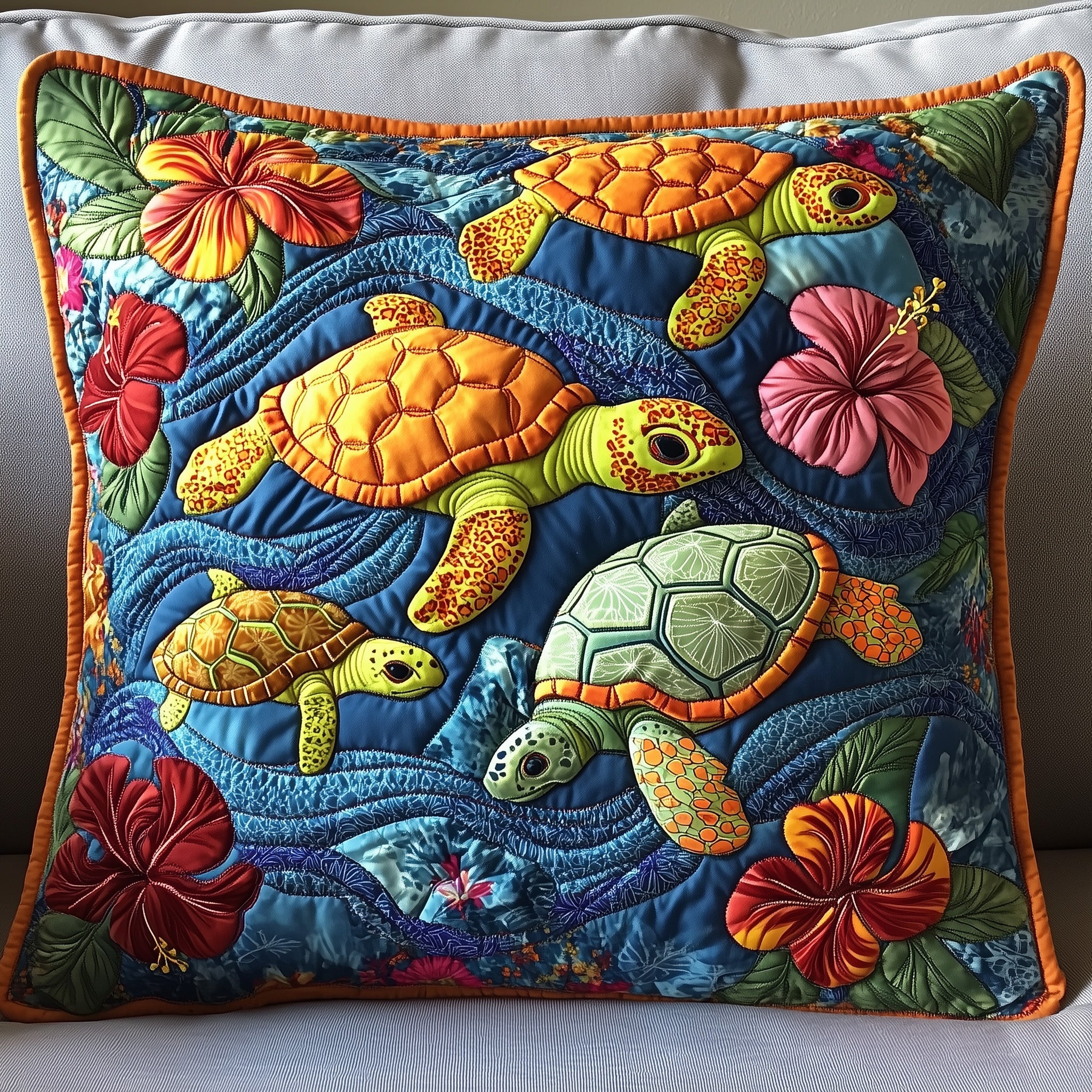 Sea Turtle Serenity Quilted Pillow Case Decorative Pillow Cover MerchSea Turtle Themed Gifts