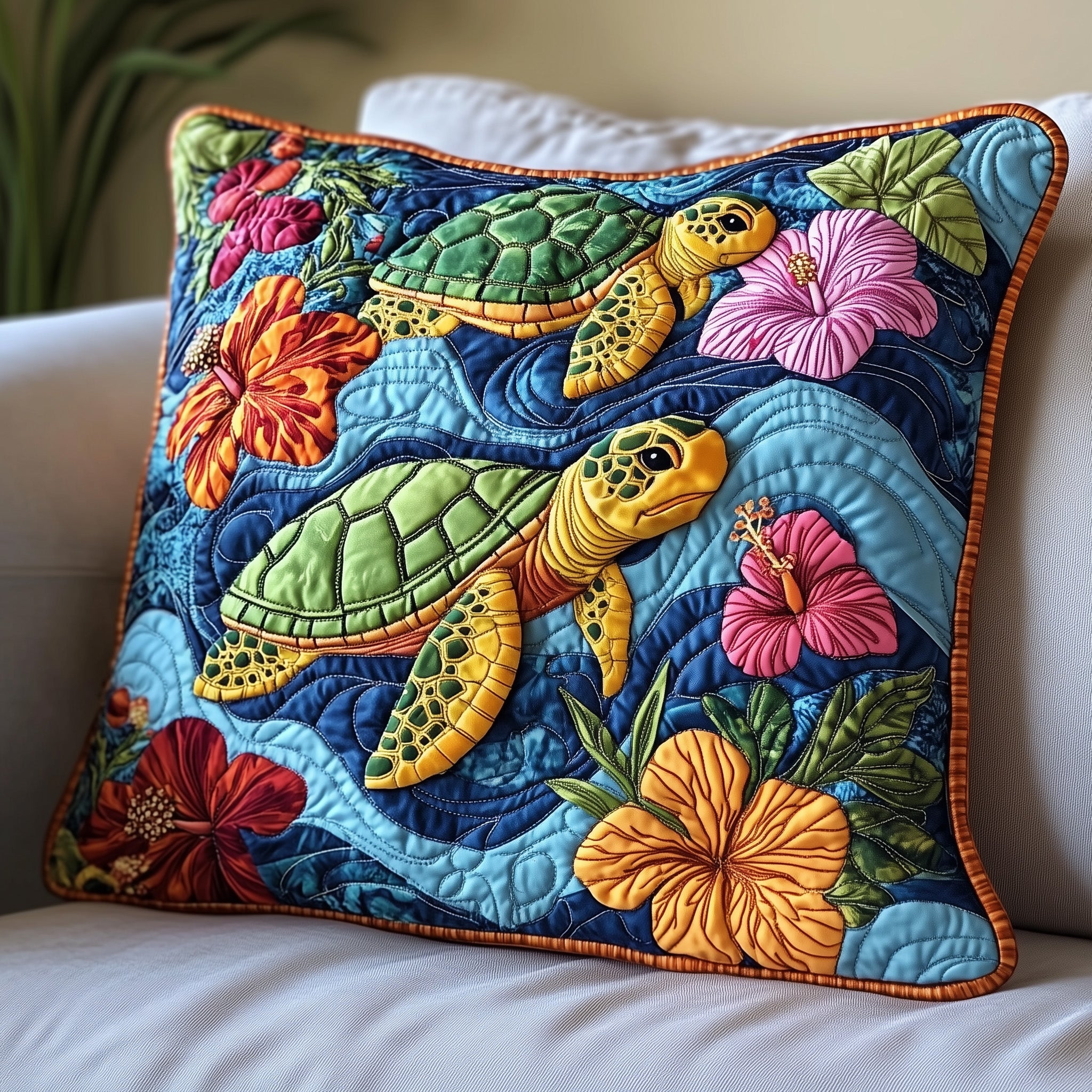 Sea Turtle Serenity Quilted Pillow Case Decorative Pillow Cover MerchUnique Sea Turtle Gifts Christmas
