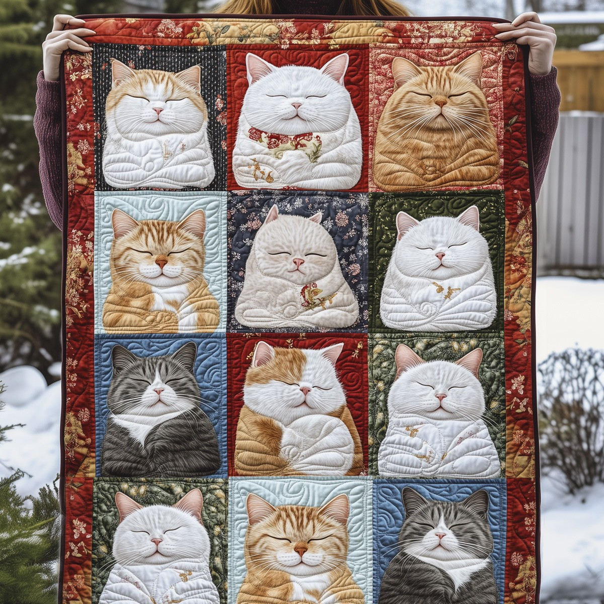 Serene Feline Quilted Blanket Cute Animal Throw Blanket Best Gifts For Cat Lovers