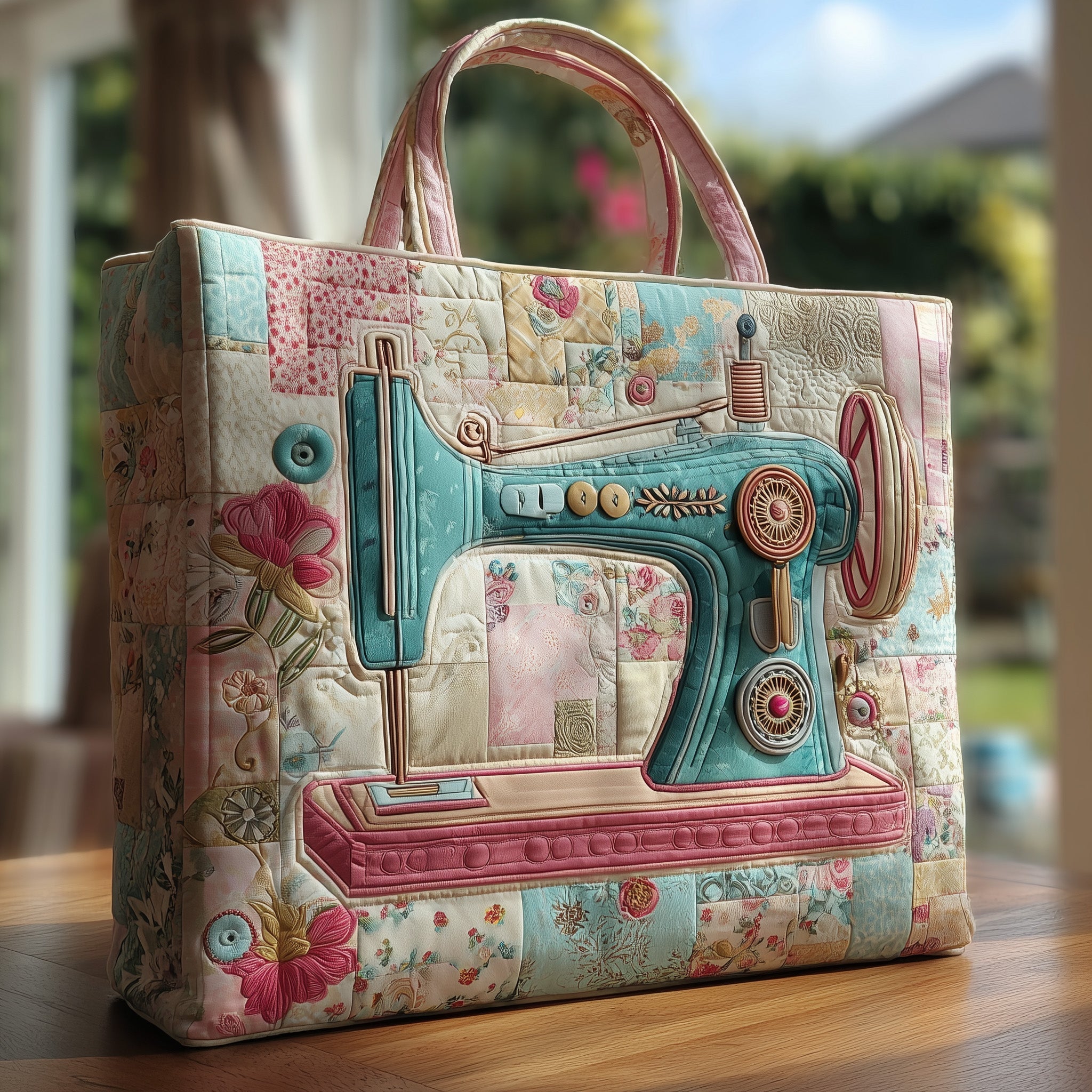 Sewing Machine Quilted Tote Bag Beautiful Floral Tote Bags For Women Presents For Sewers