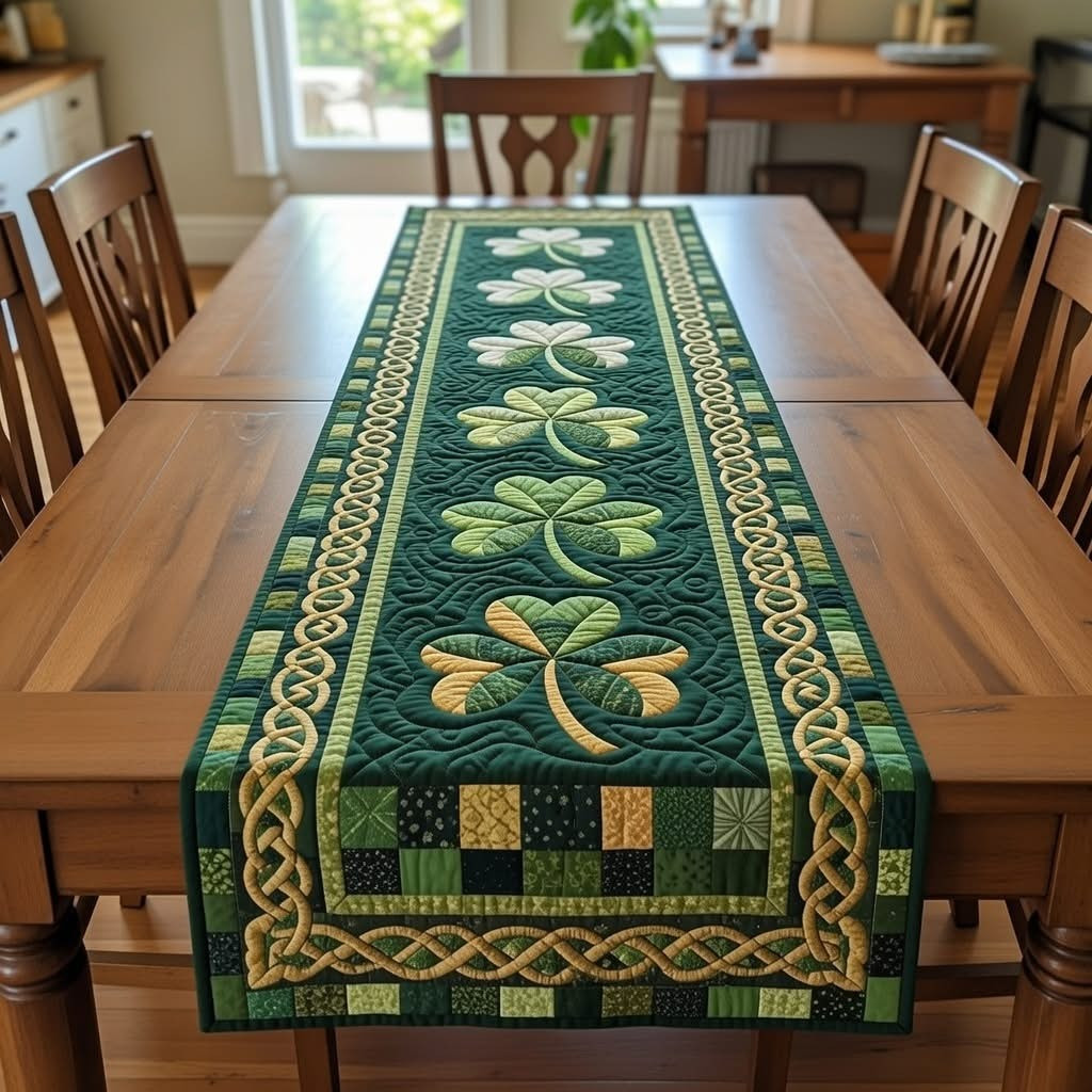 Shamrock Celtic Knot Quilted Table Runner St Patrick's Day Table Dining Decor Gifts For Irish