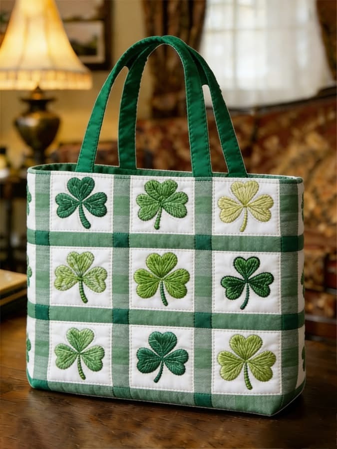Shamrock Patchwork Quilted Tote Bag St Patrick's Day Handbags Gifts For Wife Ireland