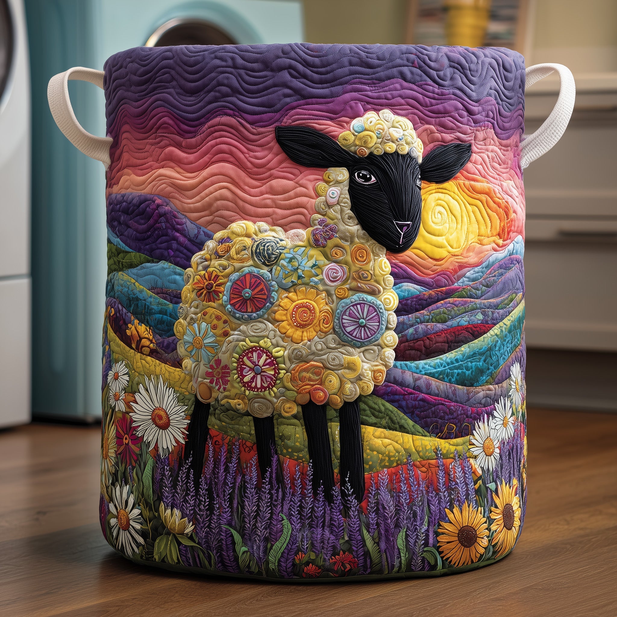 Sheep Colorful Quilted Laundry Basket Floral Laundry Hamper Gifts For Sheep Lovers