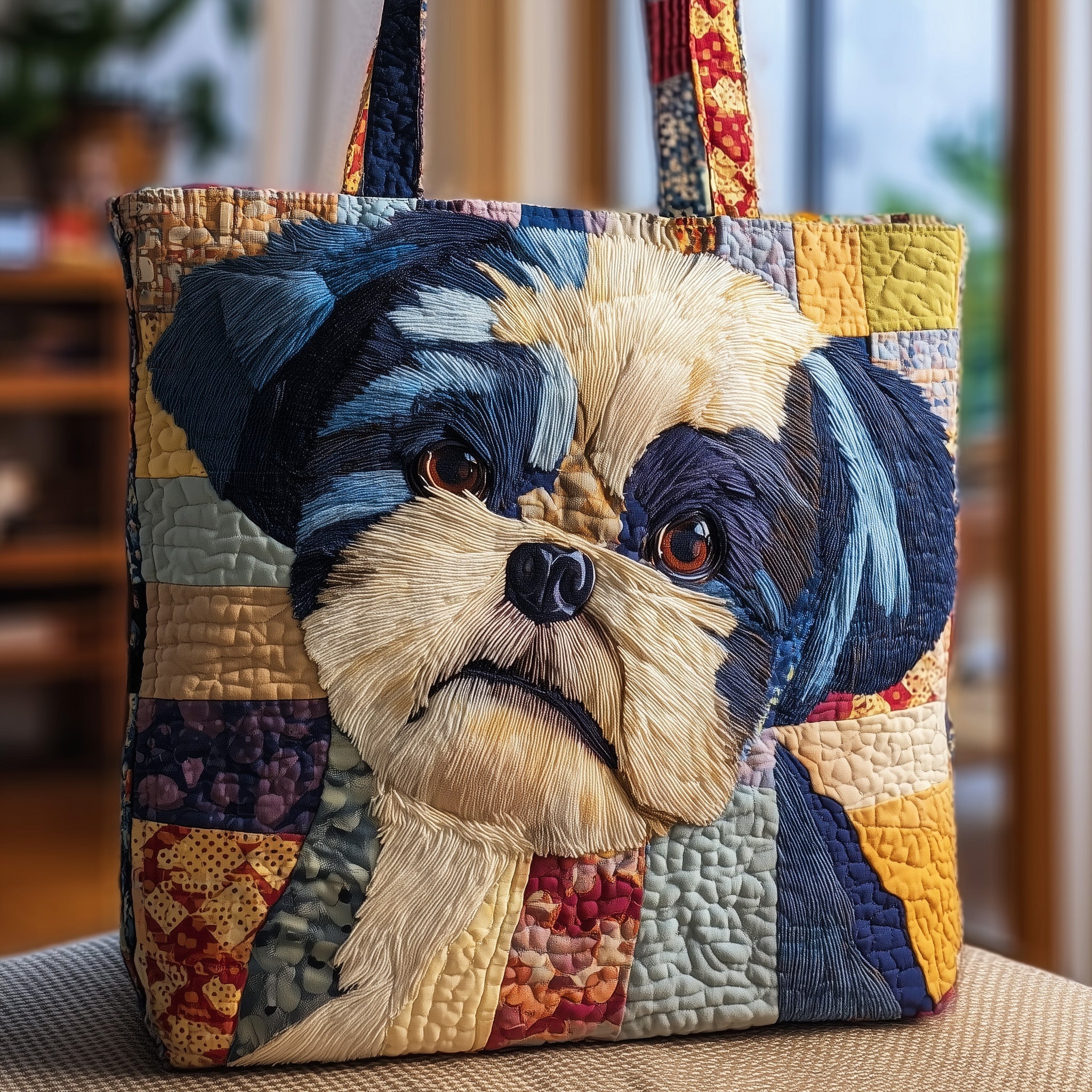Shih Tzu Patchwork Quilted Tote Bag Unique Animal Handbag For Women Shih Tzu Lovers Gifts