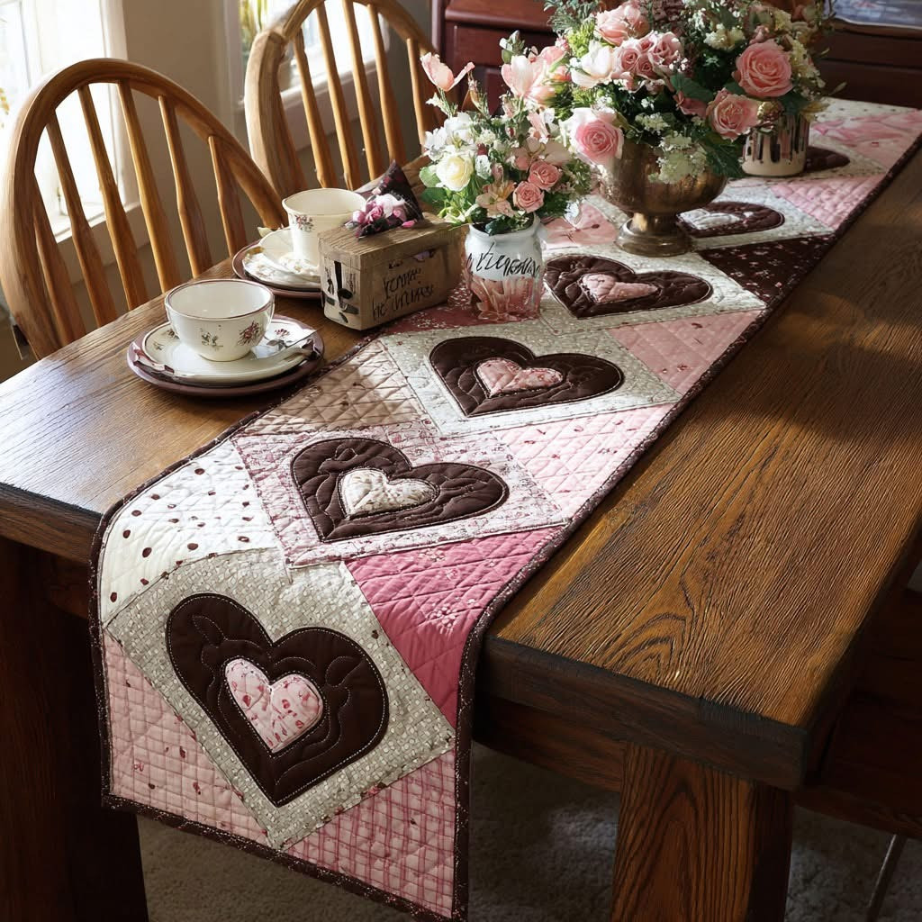 Simple Joy Hearts Quilted Table Runner Valentines Dinner Table Decor Gifts Ideas For Couples