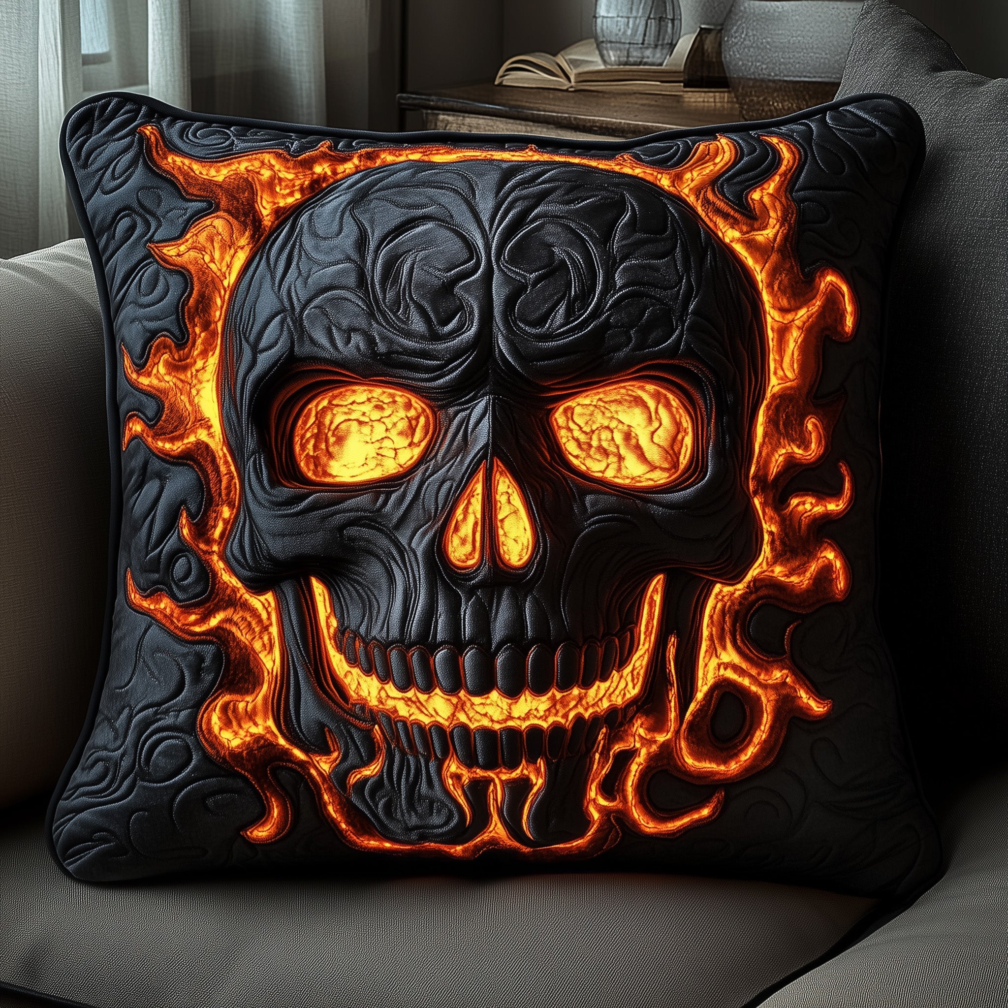 Skull of the Volcano Quilted Pillow Case Square Pillow Cushion CoverUnique Skull Gifts For Him