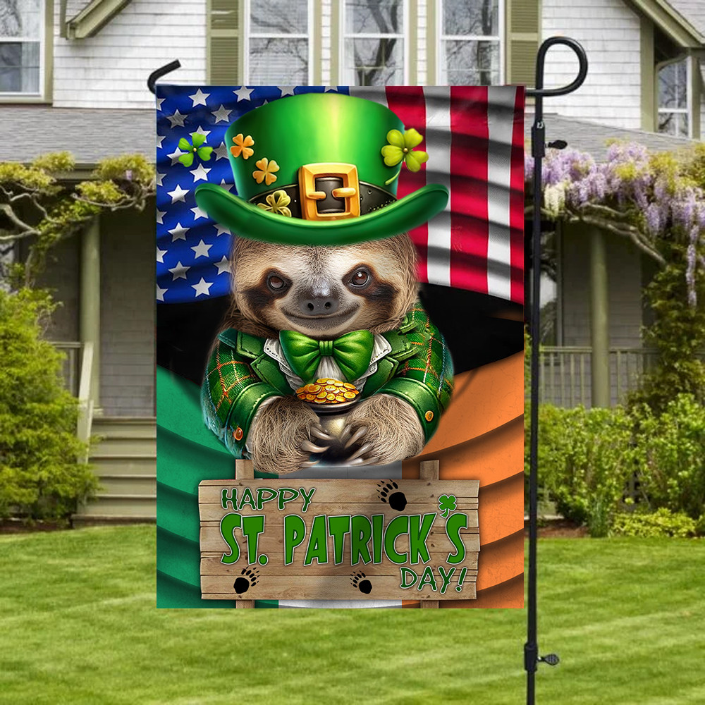 Sloth Saint Patrick's Day Welcome American And Ireland Flag Funny Sloth St Patrick's Day Flag