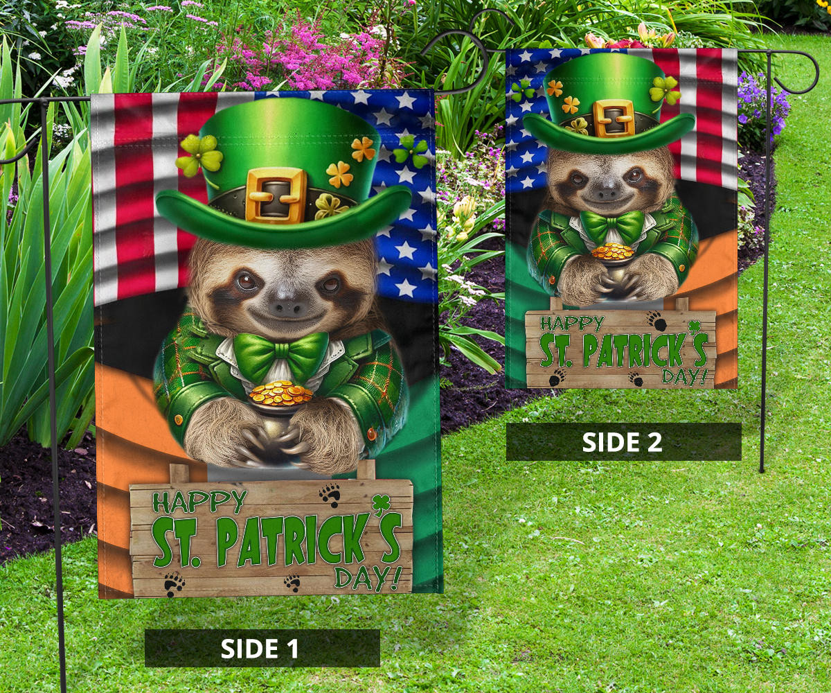 Sloth Saint Patrick's Day Welcome American And Ireland Flag Funny Sloth St Patrick's Day Flag - Image 6