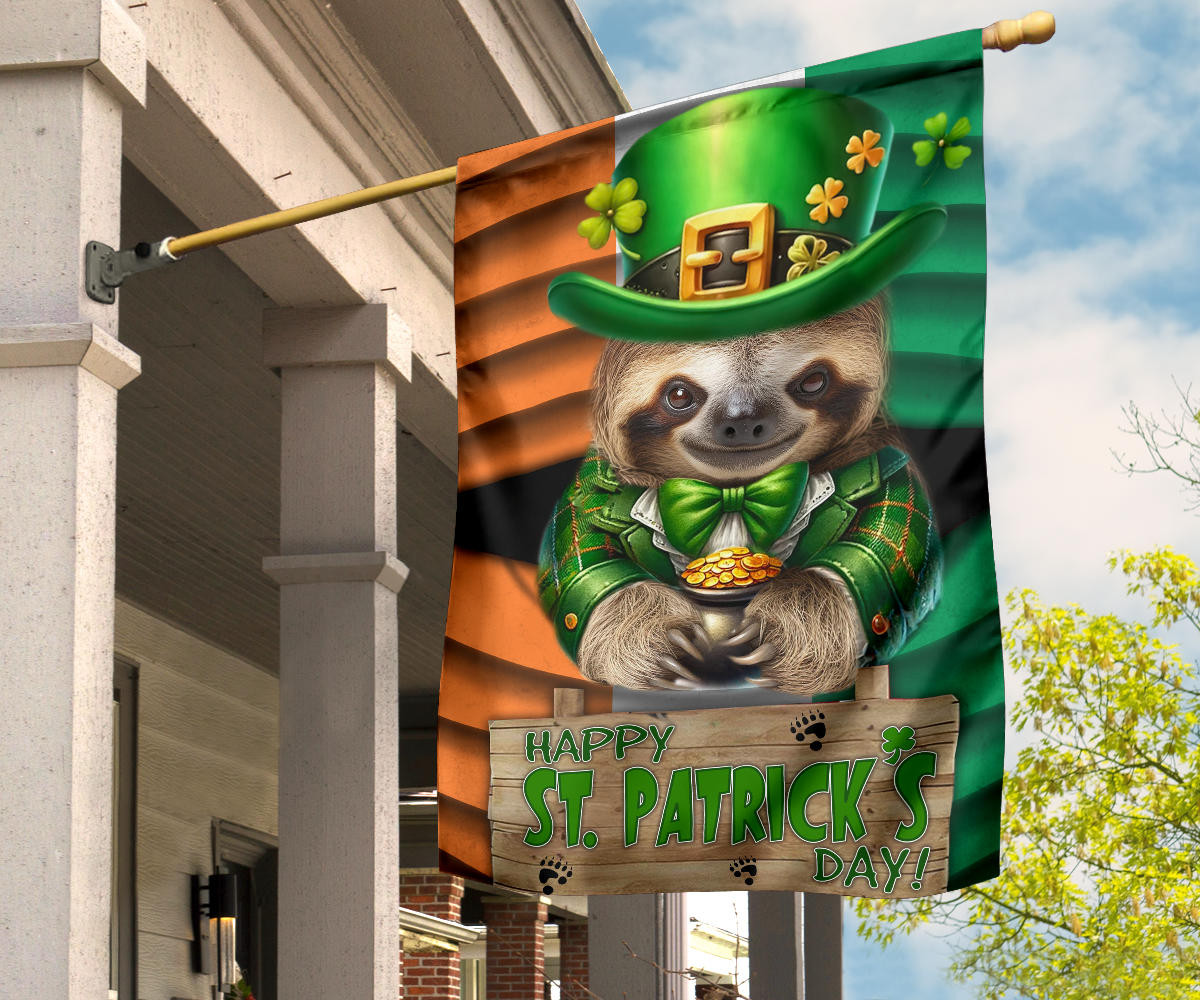 Sloth Saint Patrick's Day Welcome Ireland Flag Sloth Lover Happy St Patrick's Day Flag - Image 3