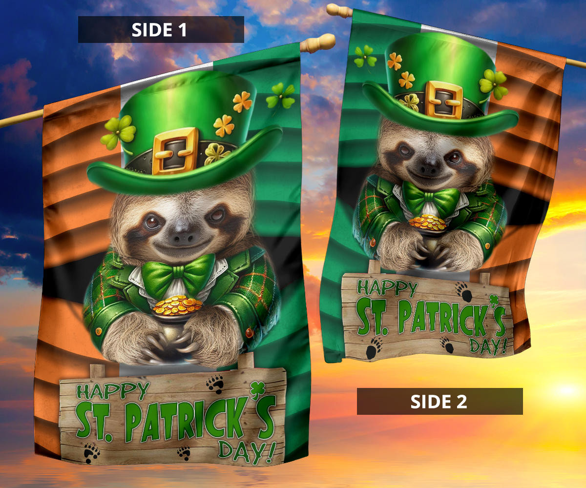 Sloth Saint Patrick's Day Welcome Ireland Flag Sloth Lover Happy St Patrick's Day Flag - Image 8
