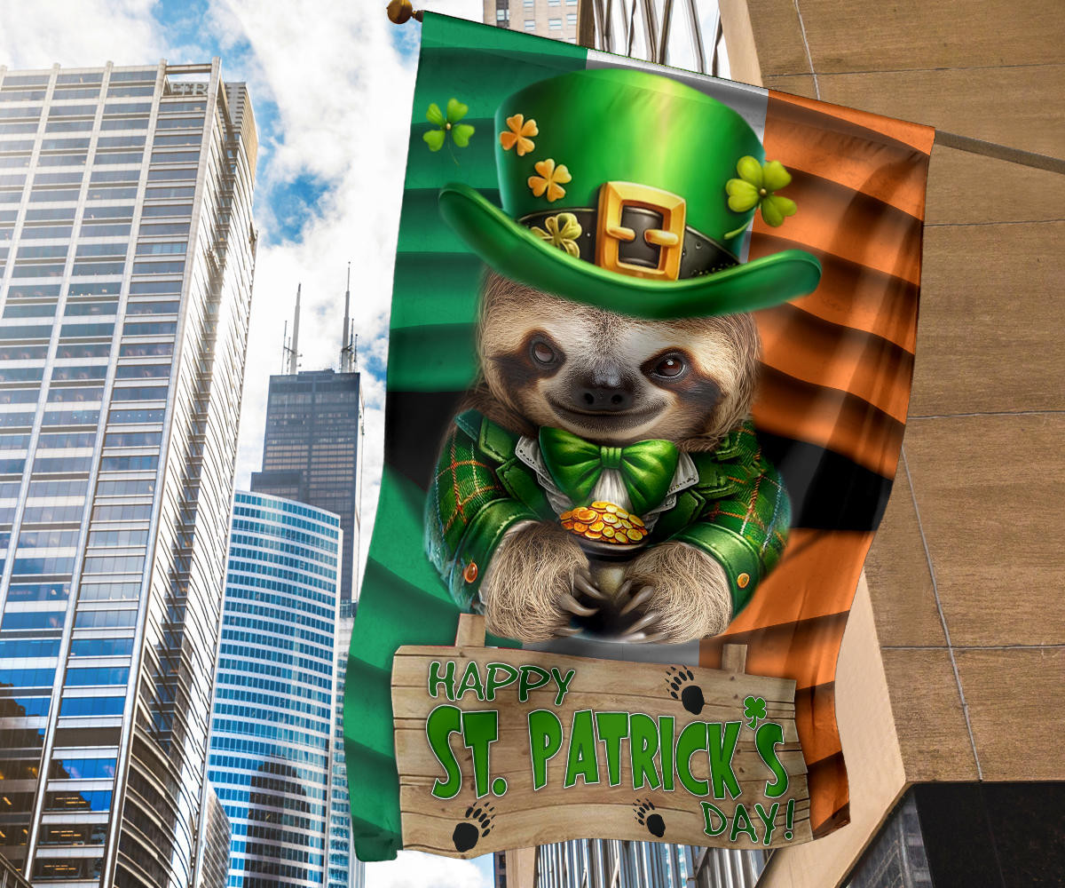 Sloth Saint Patrick's Day Welcome Ireland Flag Sloth Lover Happy St Patrick's Day Flag - Image 6