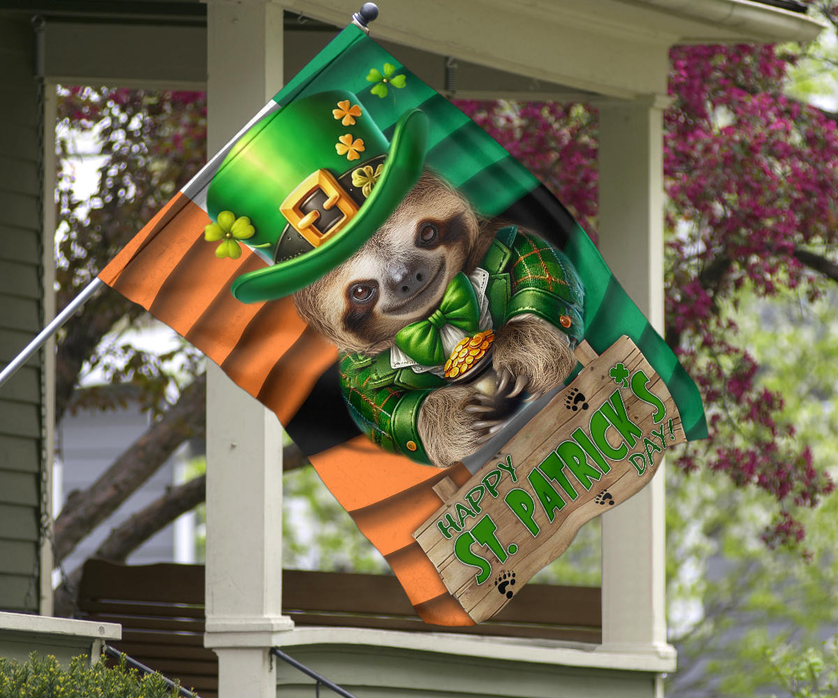 Sloth Saint Patrick's Day Welcome Ireland Flag Sloth Lover Happy St Patrick's Day Flag - Image 7