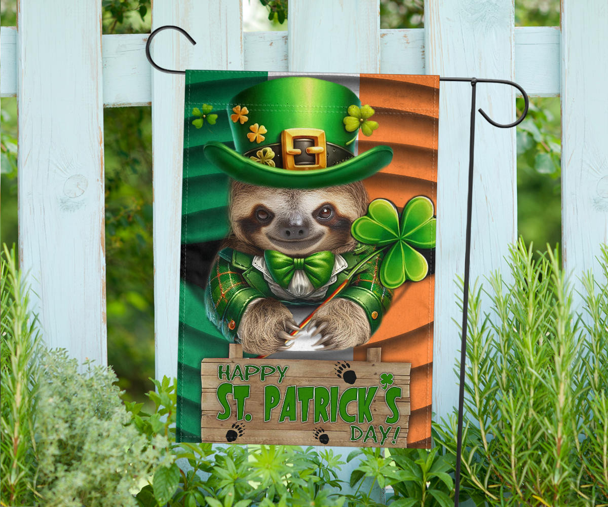 Sloth Shamrock Saint Patrick's Day Welcome Ireland Flag Sloth Lover St Patrick's Day Flag - Image 2