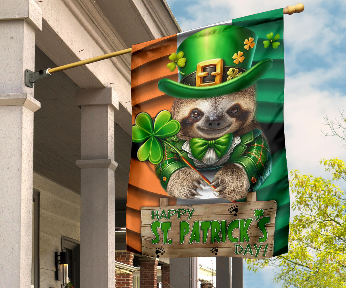 Sloth Shamrock Saint Patrick's Day Welcome Ireland Flag Sloth Lover St Patrick's Day Flag - Image 3