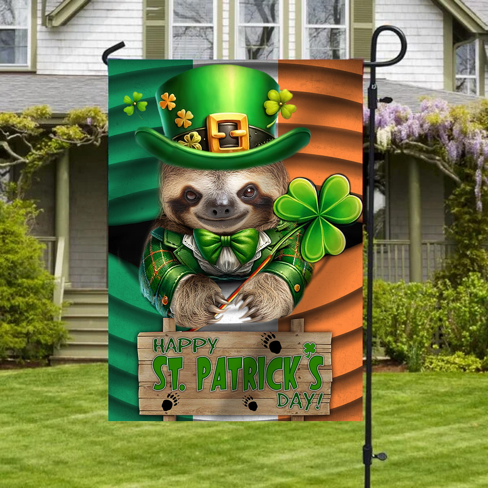 Sloth Shamrock Saint Patrick's Day Welcome Ireland Flag Sloth Lover St Patrick's Day Flag