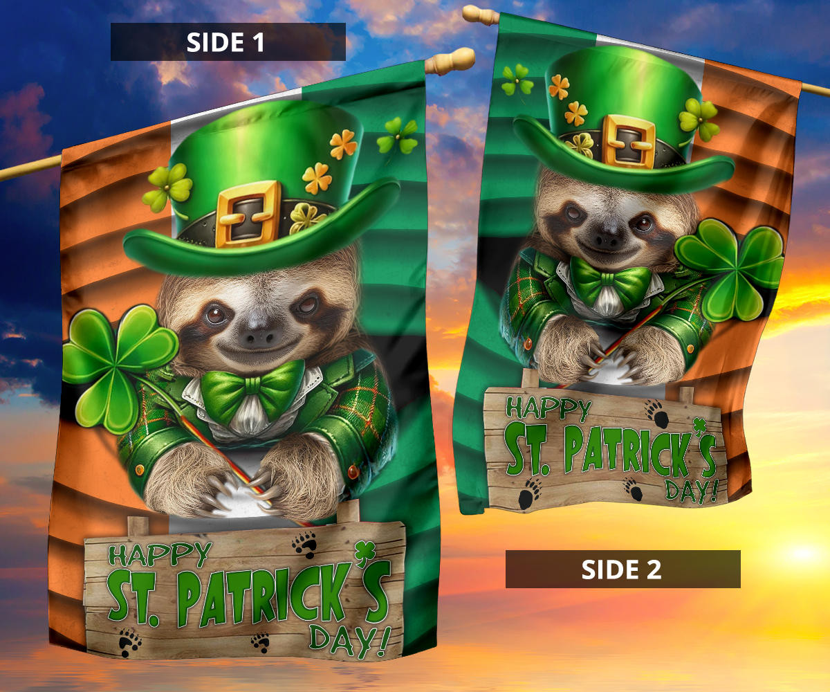 Sloth Shamrock Saint Patrick's Day Welcome Ireland Flag Sloth Lover St Patrick's Day Flag - Image 7