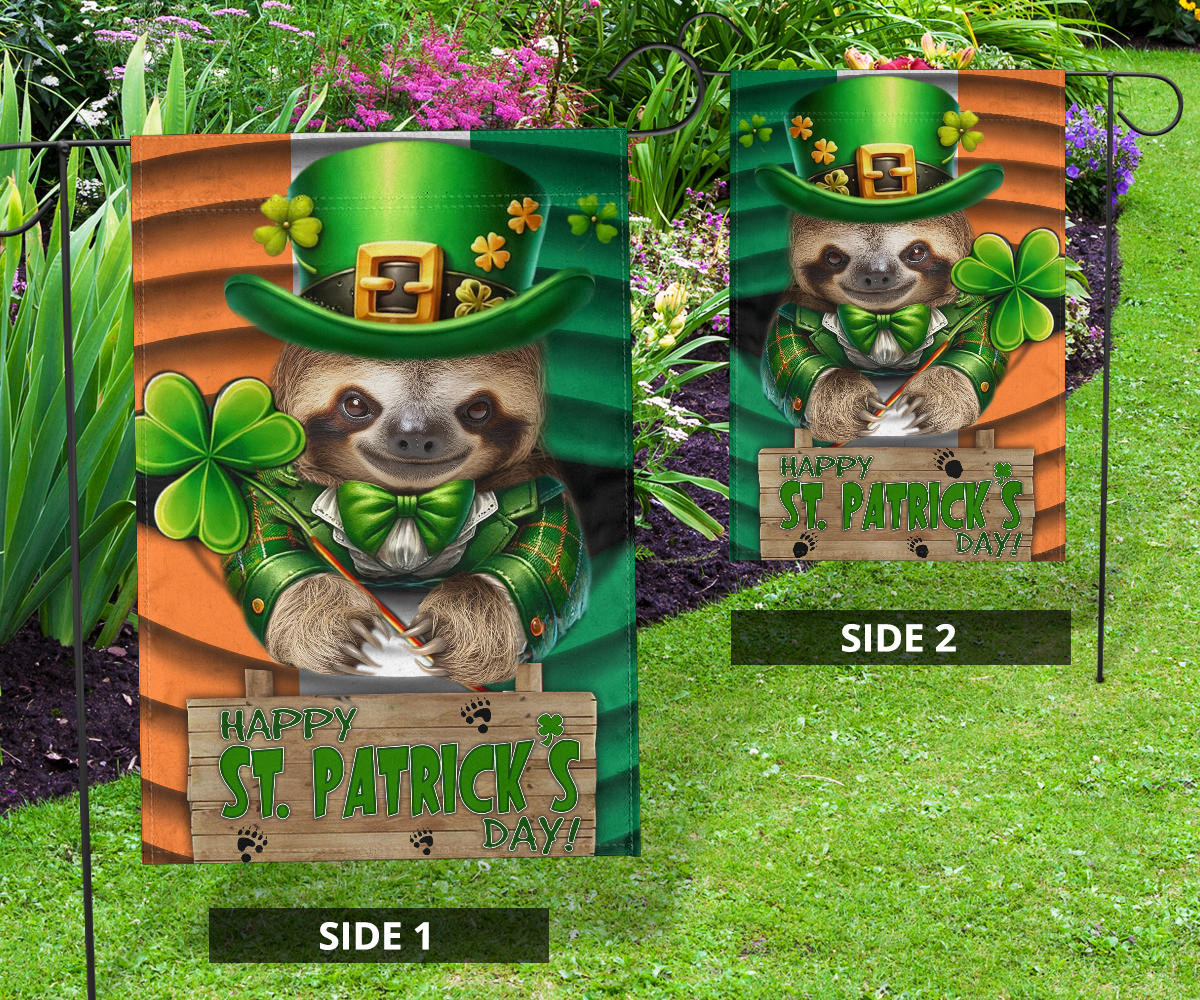 Sloth Shamrock Saint Patrick's Day Welcome Ireland Flag Sloth Lover St Patrick's Day Flag - Image 9