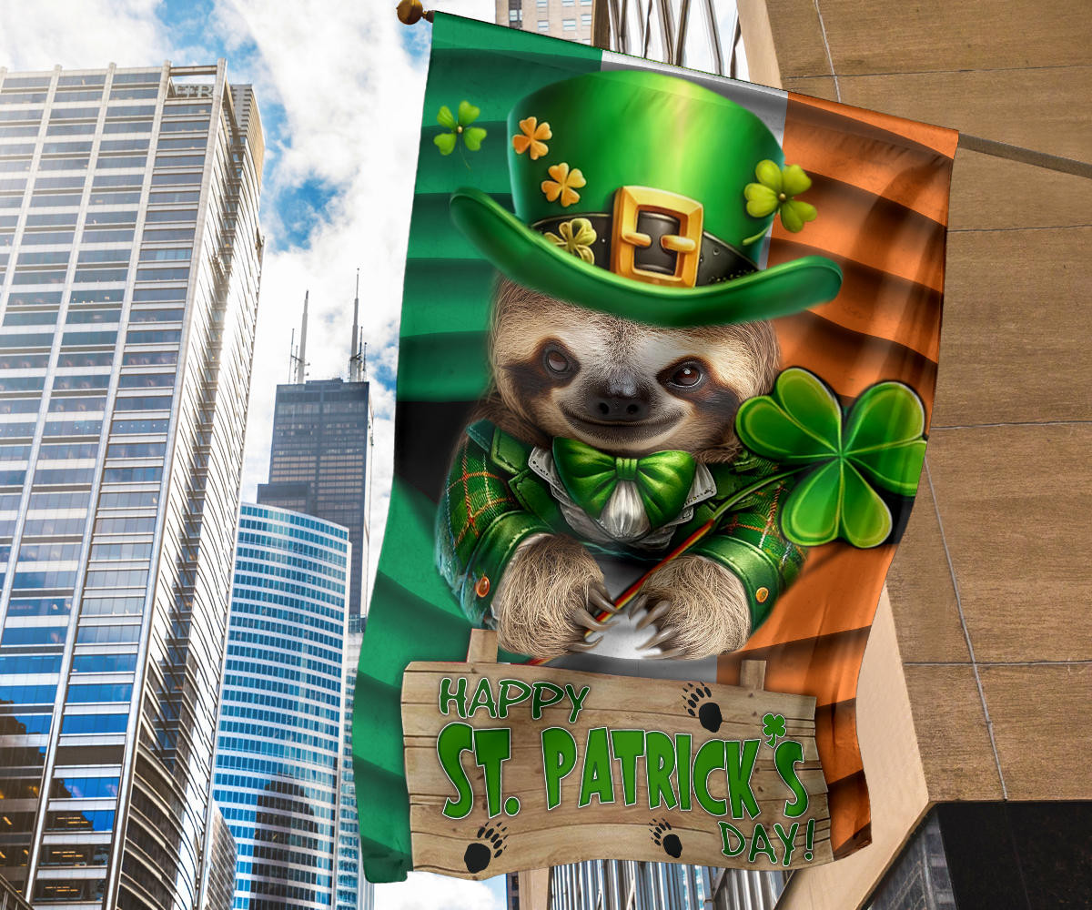 Sloth Shamrock Saint Patrick's Day Welcome Ireland Flag Sloth Lover St Patrick's Day Flag - Image 8