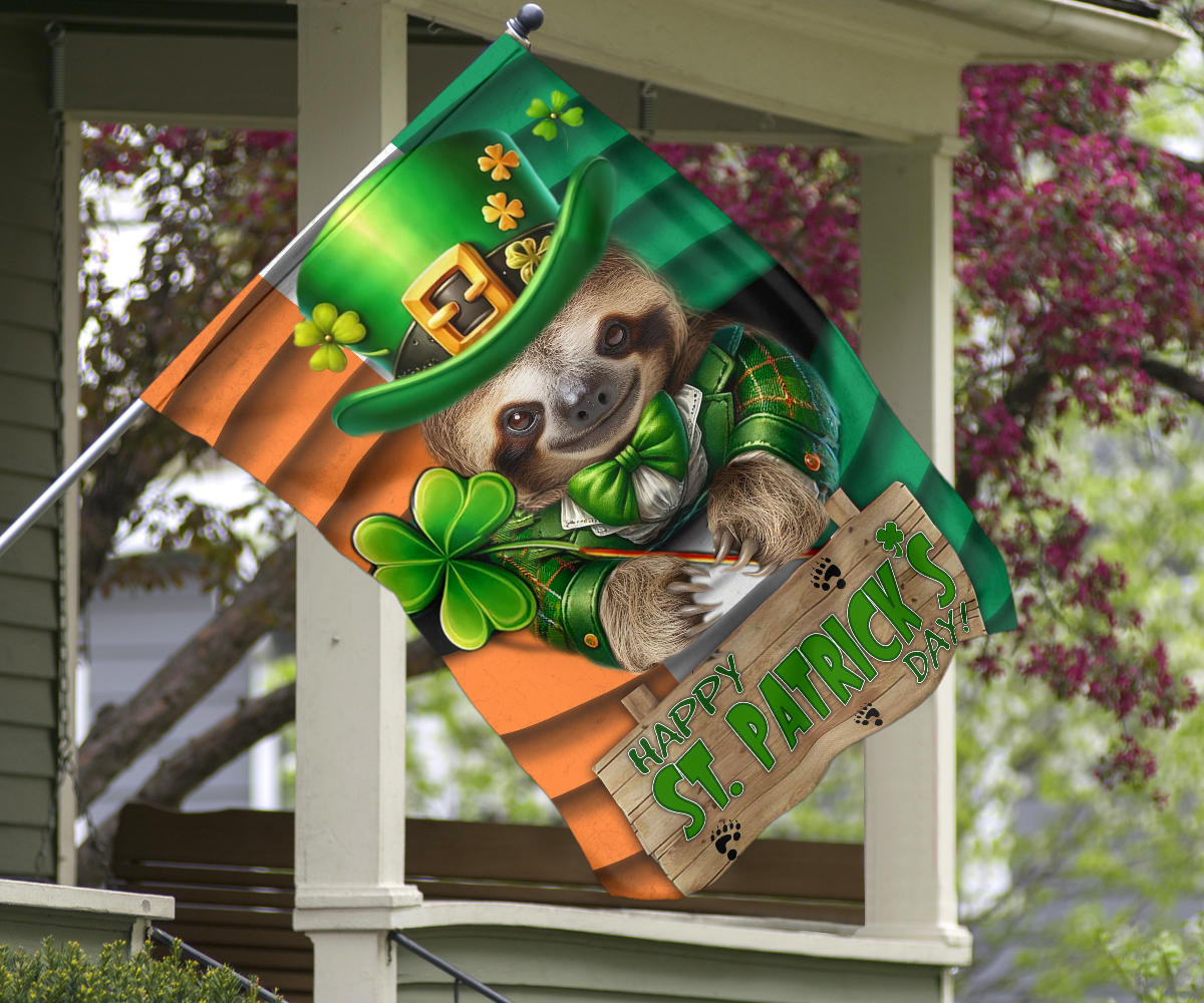 Sloth Shamrock Saint Patrick's Day Welcome Ireland Flag Sloth Lover St Patrick's Day Flag - Image 6