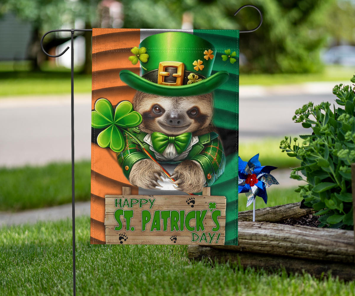 Sloth Shamrock Saint Patrick's Day Welcome Ireland Flag Sloth Lover St Patrick's Day Flag - Image 5
