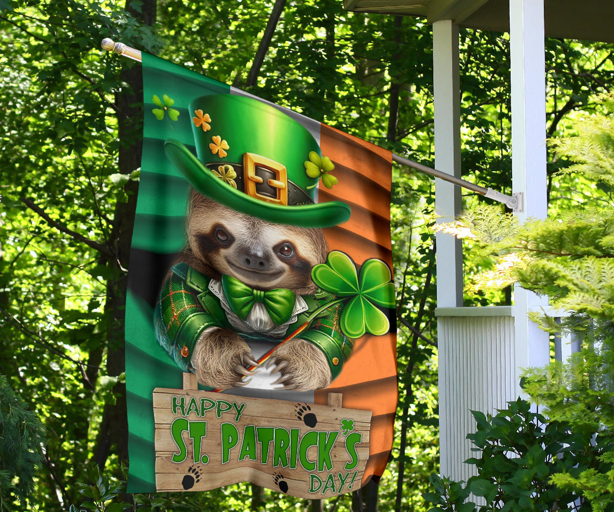 Sloth Shamrock Saint Patrick's Day Welcome Ireland Flag Sloth Lover St Patrick's Day Flag - Image 10
