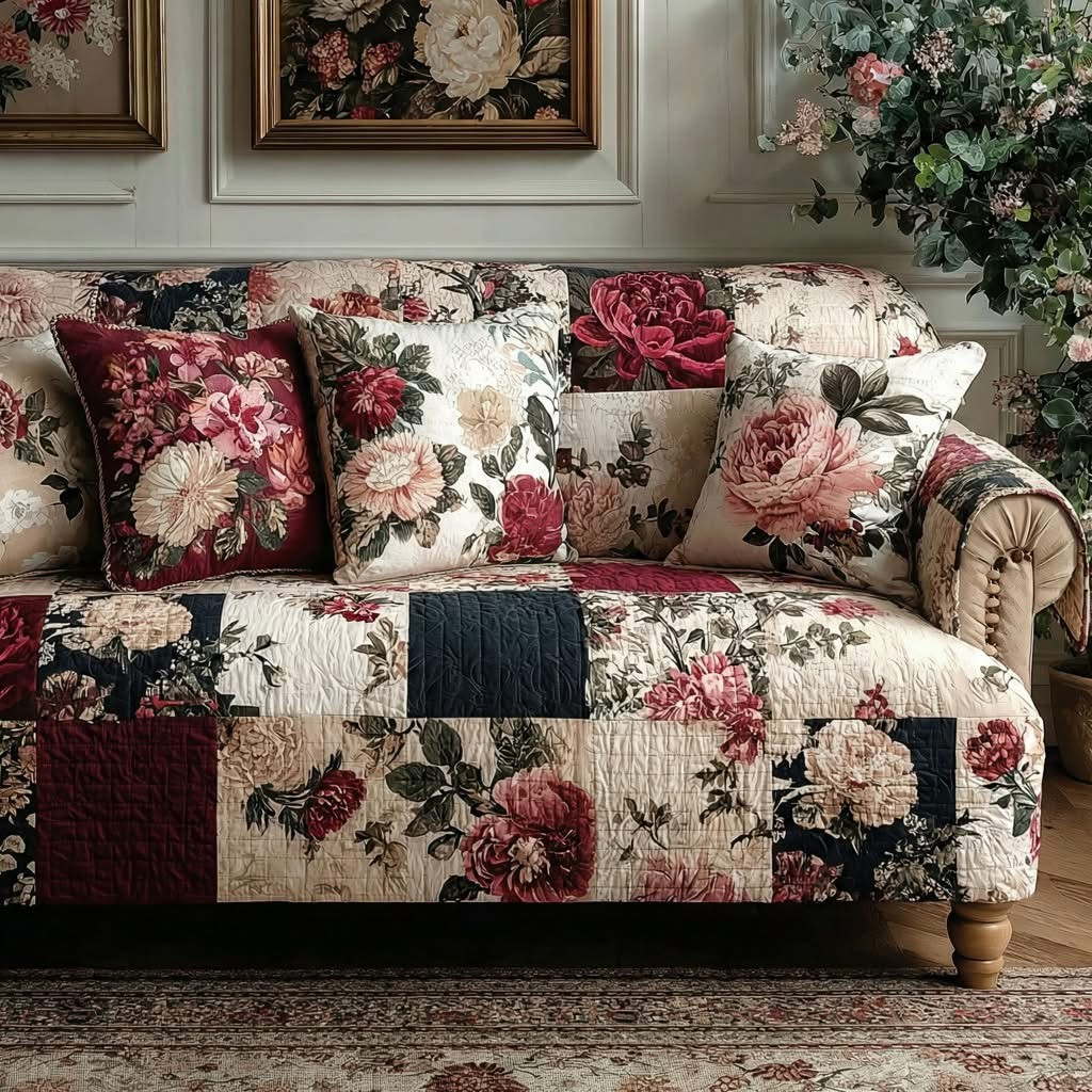 Soft Botanicals Quilted Sofa Cover Floral Patchwork Sofa Couch Cover Best Gifts For Relatives