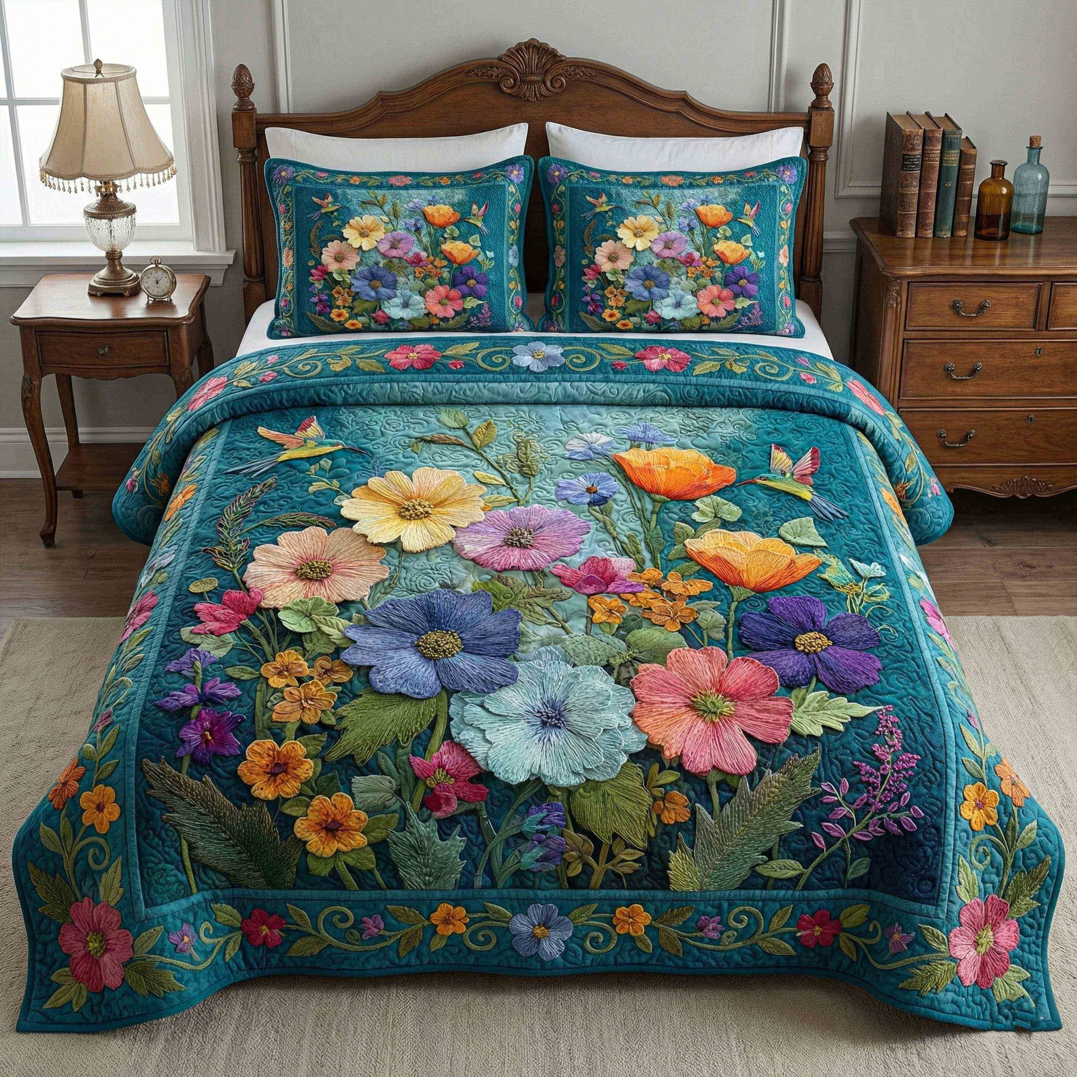 Soft Petal Dream Quilted Bedding Set Floral Nature Themed Bedspread Set Best Gifts Ideas