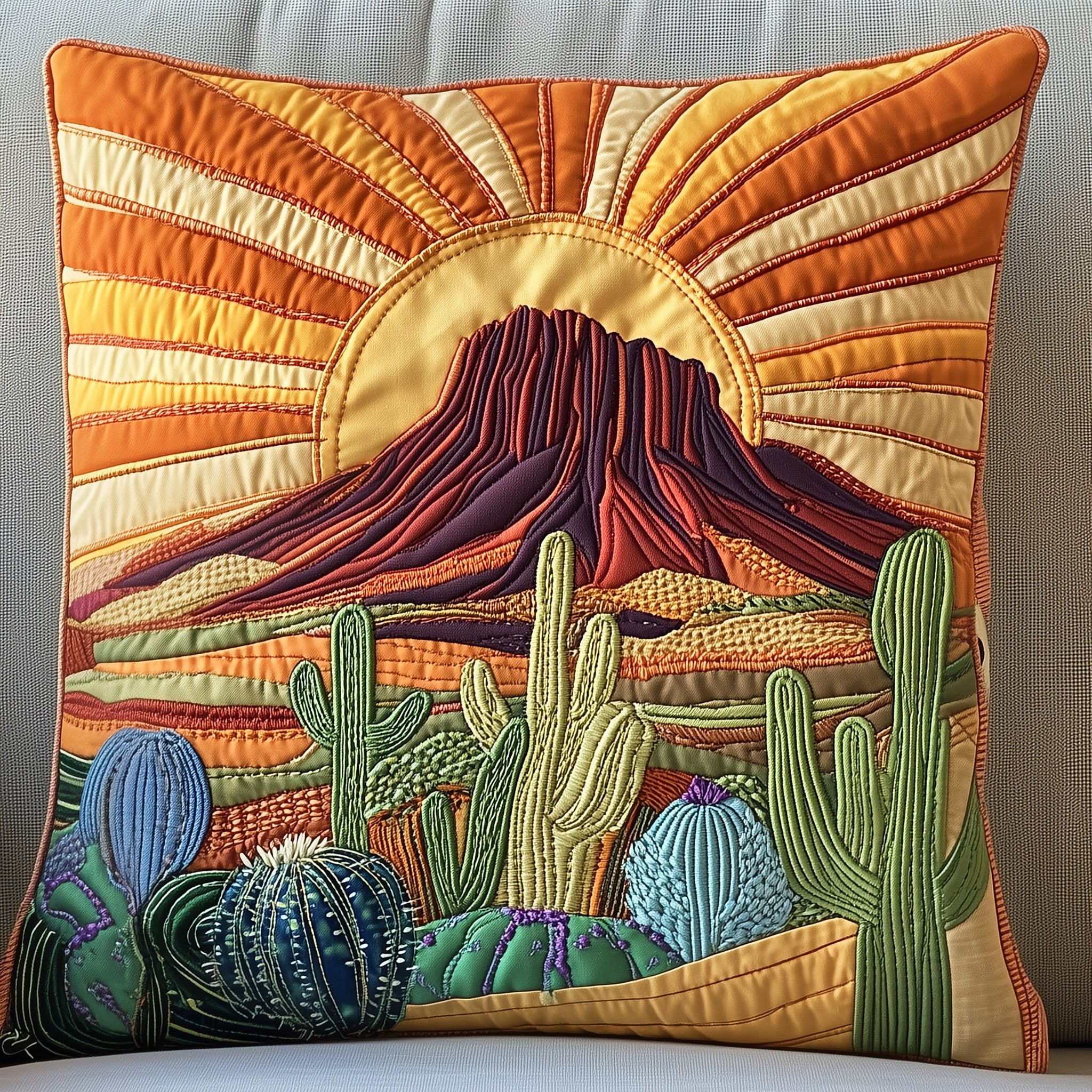 Southwest Spirit Quilted Pillow Case Square Pillow Cushion CoverCactus Related Gifts Succulent 
