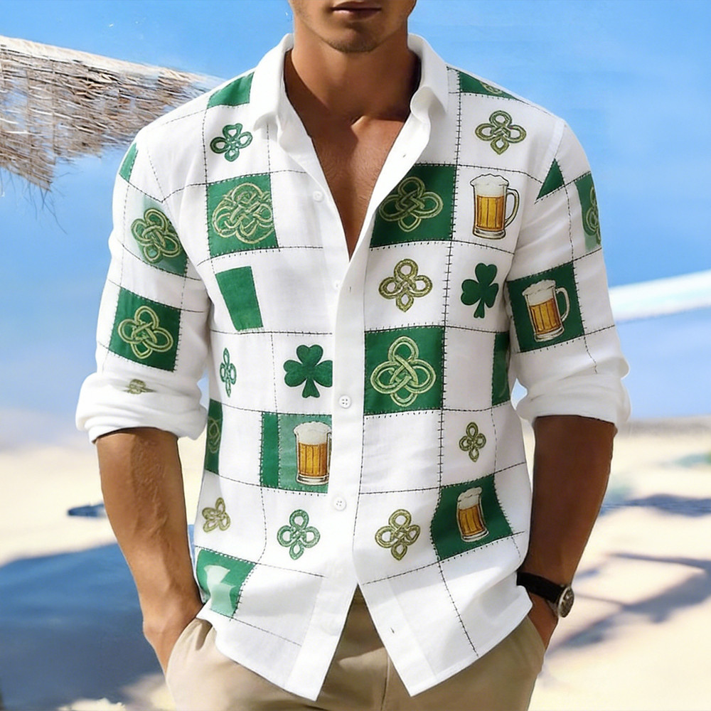 St Patrick's Day Shamrock Button Up Long Sleeve Shirt St Patrick's Day Apparel Father Gift Idea