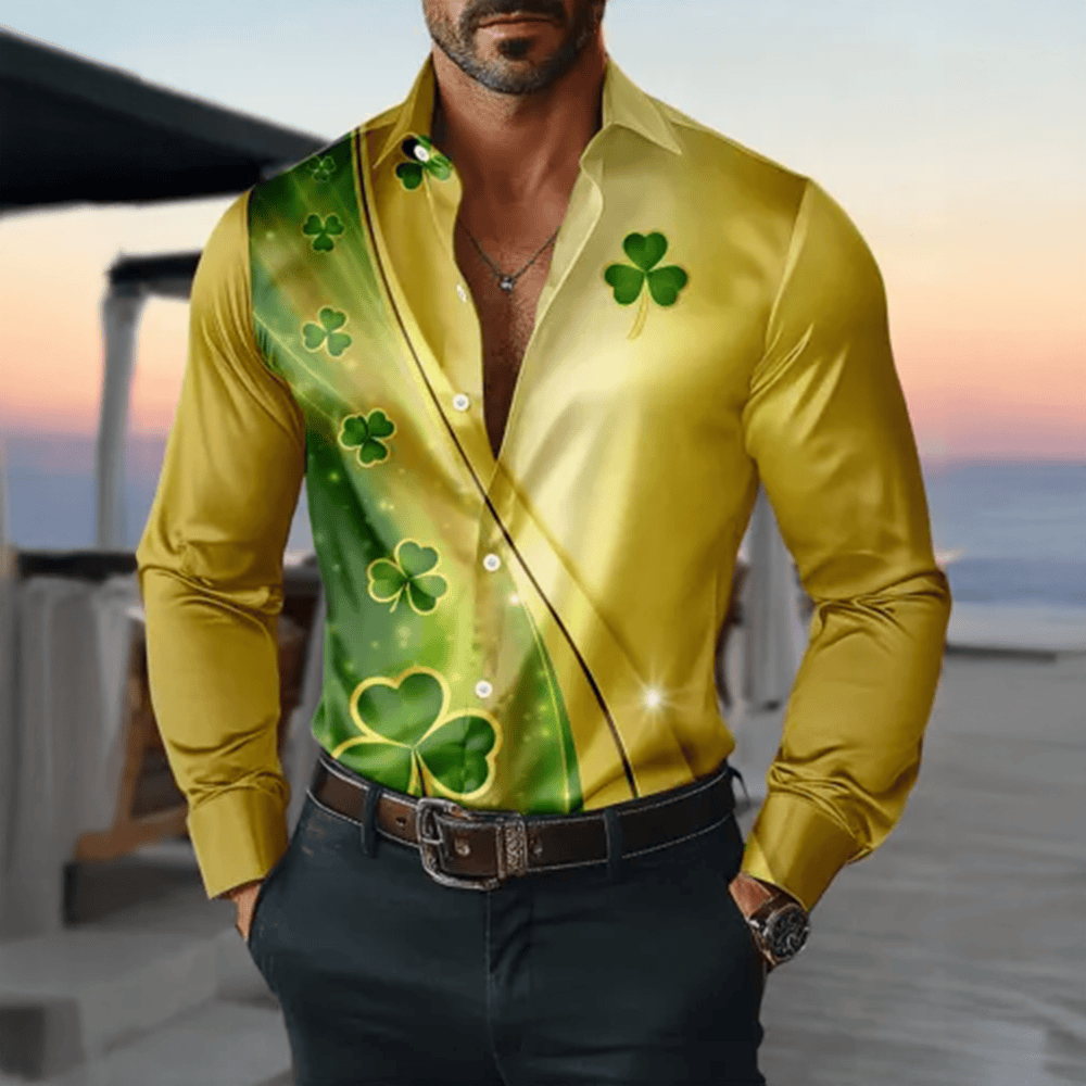 St Patrick's Day Shamrock Button Up Long Sleeve Shirt St Patrick's Day Apparel Father Gift Idea - Image 2