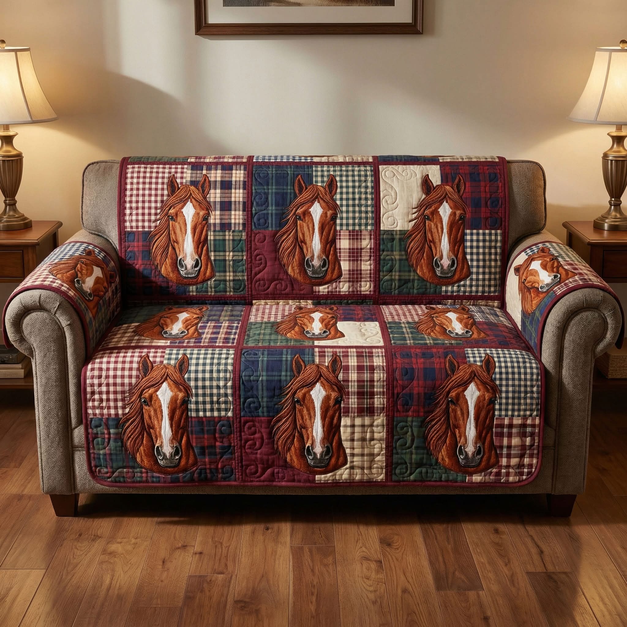 Stallion Rustic Quilted Sofa Cover Patchwork Sofa Couch Cover Gifts For Horse Lovers