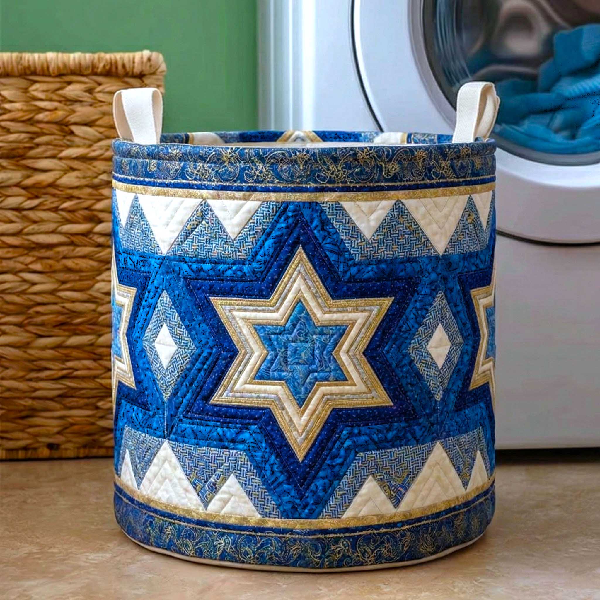 Star Of David Emblem Quilted Laundry Basket Hanukkah Hamper Basket Jewish Gifts Ideas