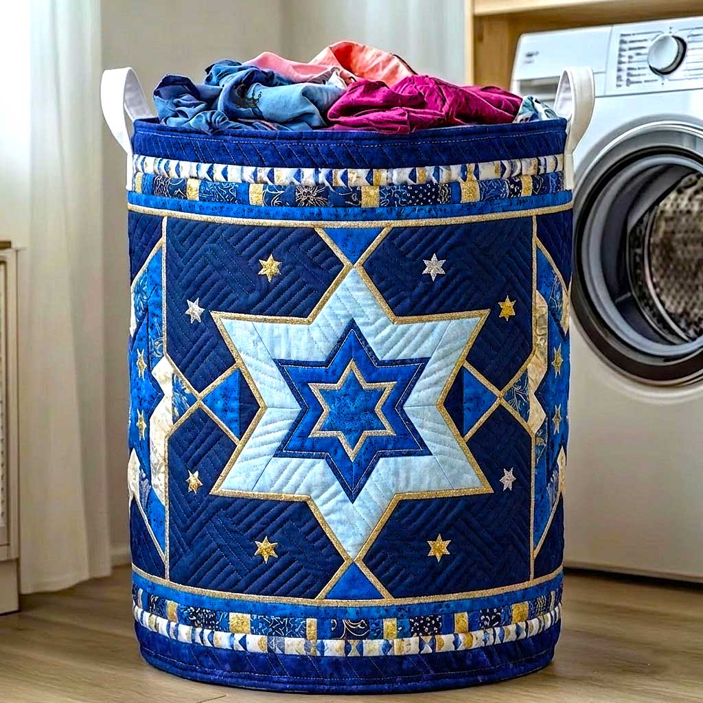 Star Of David Emblem Quilted Laundry Basket Hanukkah Laundry Hamper Gifts For Jewish