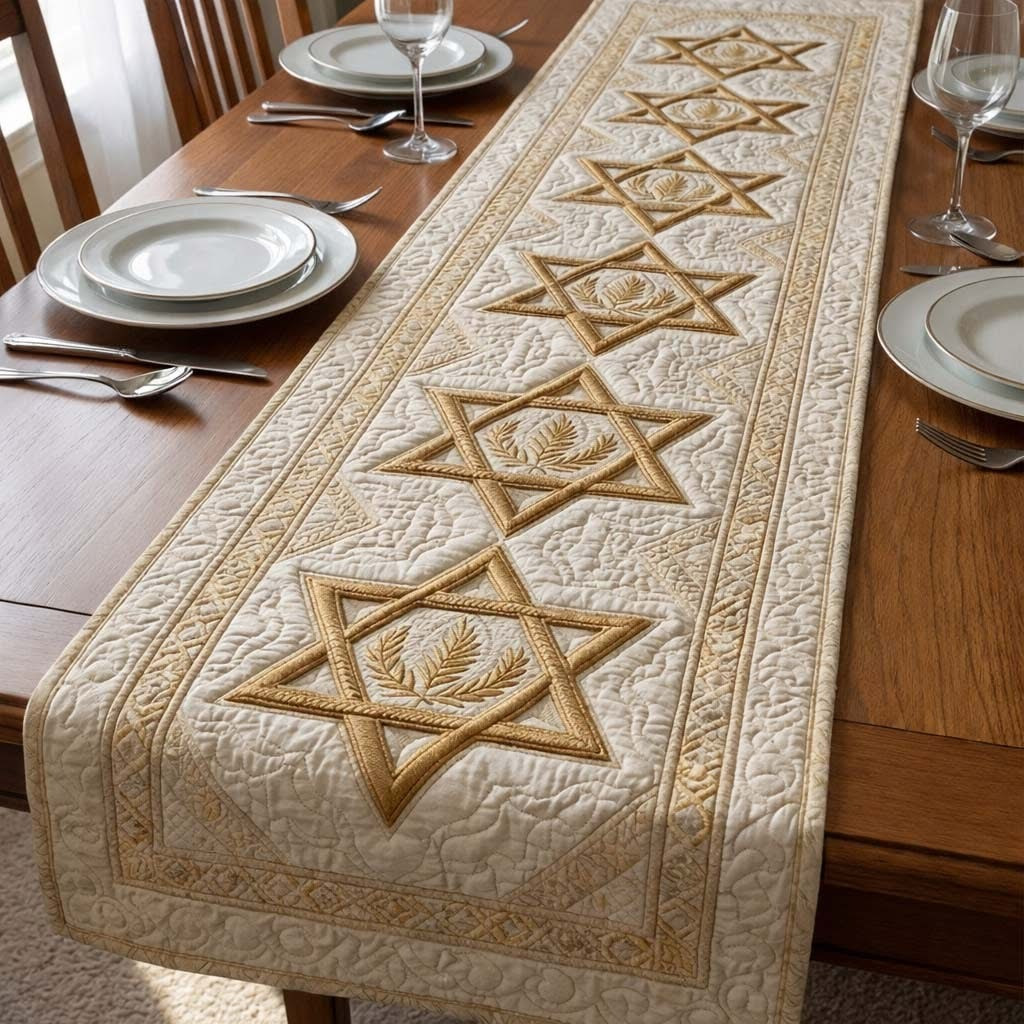 Star Of David Quilted Table Runner Hanukkah Dining Table Decor Jewish Holiday Gifts Ideas
