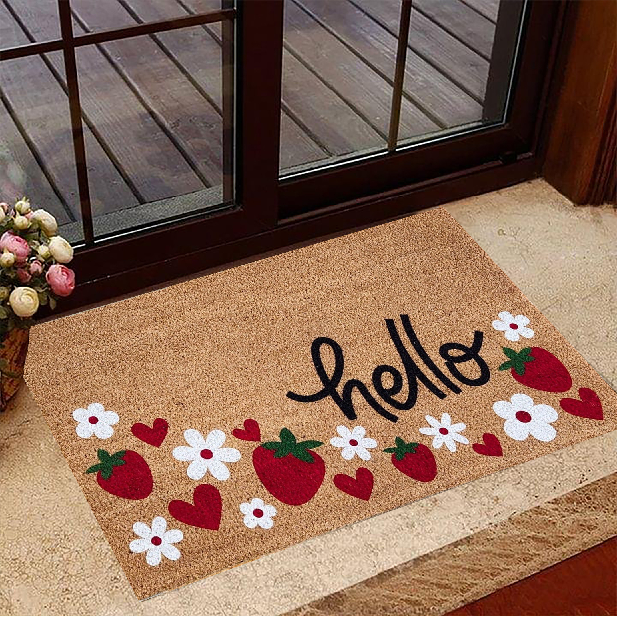 Strawberry Hello Doormat Floral Welcome Mat Cute Porch Decor Gift For Gardener1