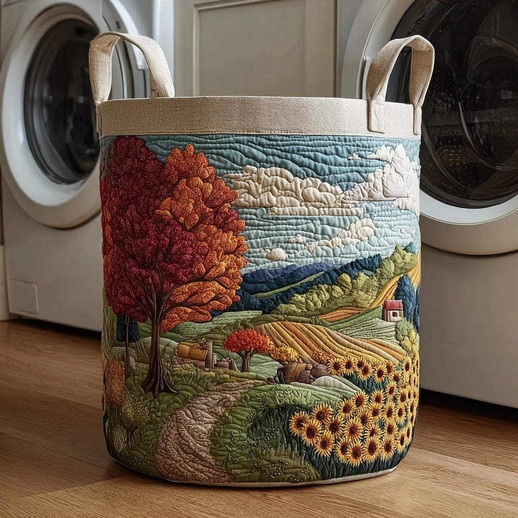 Sunflower Farm Autumn Vineyard Laundry Basket Fabric Storage Bin Washing Basket For Family